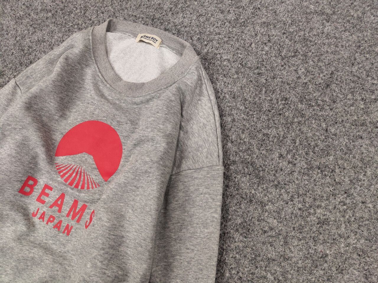 Japanese Brand Beams Boy Japan Red Logo Blank Crew Check Gray Sweatshirt Size US L / EU 52-54 / 3 - 4 Thumbnail