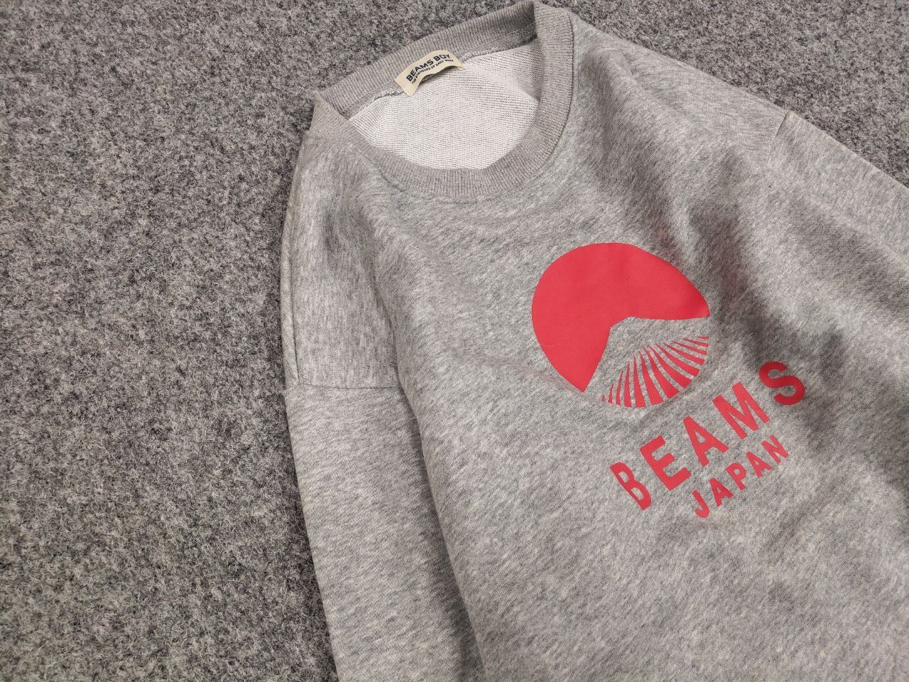 Japanese Brand Beams Boy Japan Red Logo Blank Crew Check Gray Sweatshirt Size US L / EU 52-54 / 3 - 7 Thumbnail