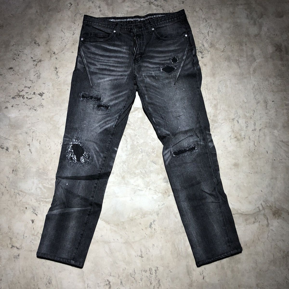 image of Number Nine Loveless X Guild Prime Distressed Denim Pants in Black, Men's (Size 32)
