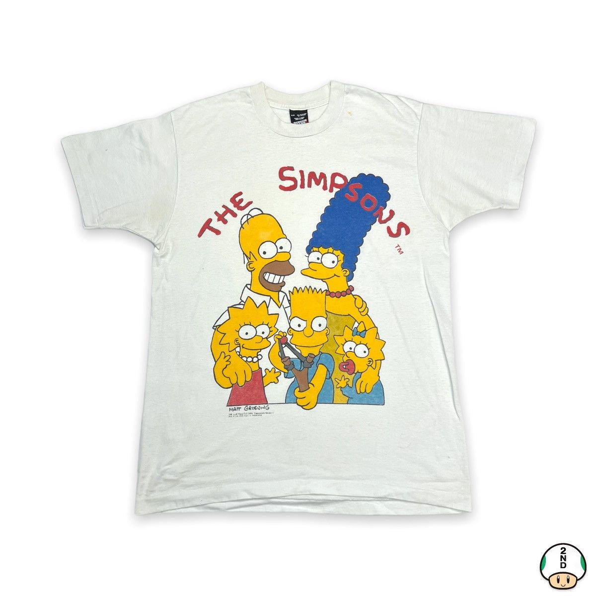 image of Cartoon Network x The Simpsons Vintage 1990 The Simpsons Family Bart Slingshot Tee in White (Size X