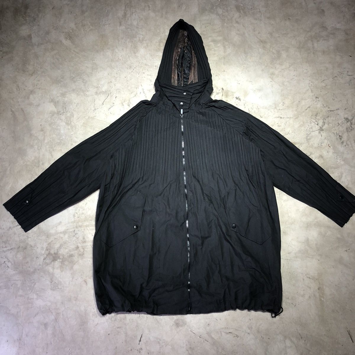 image of Issey Miyake Pleats Please Windbreaker Hoodie Jacket in Black, Men's (Size 2XL)