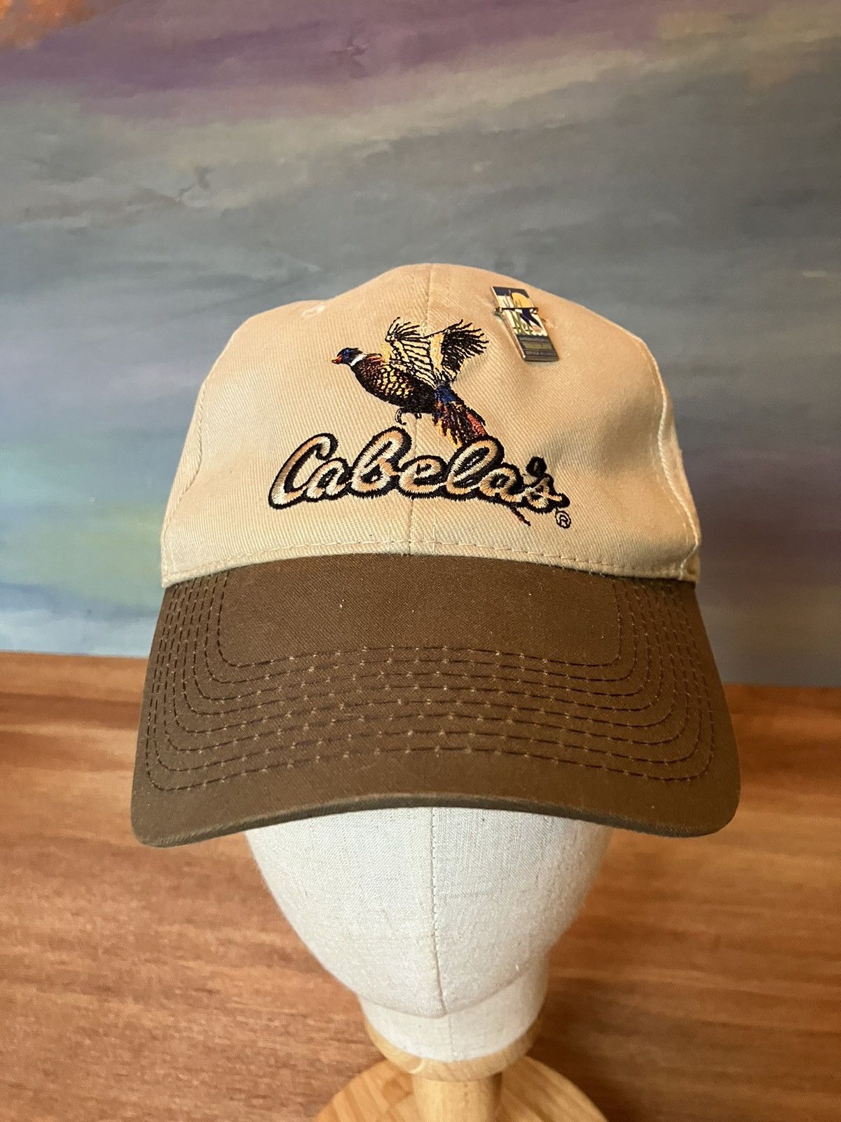 Cabelas Hat Cap One Size Olive Green Yellow Embroidered Adjustable Strap  Back 