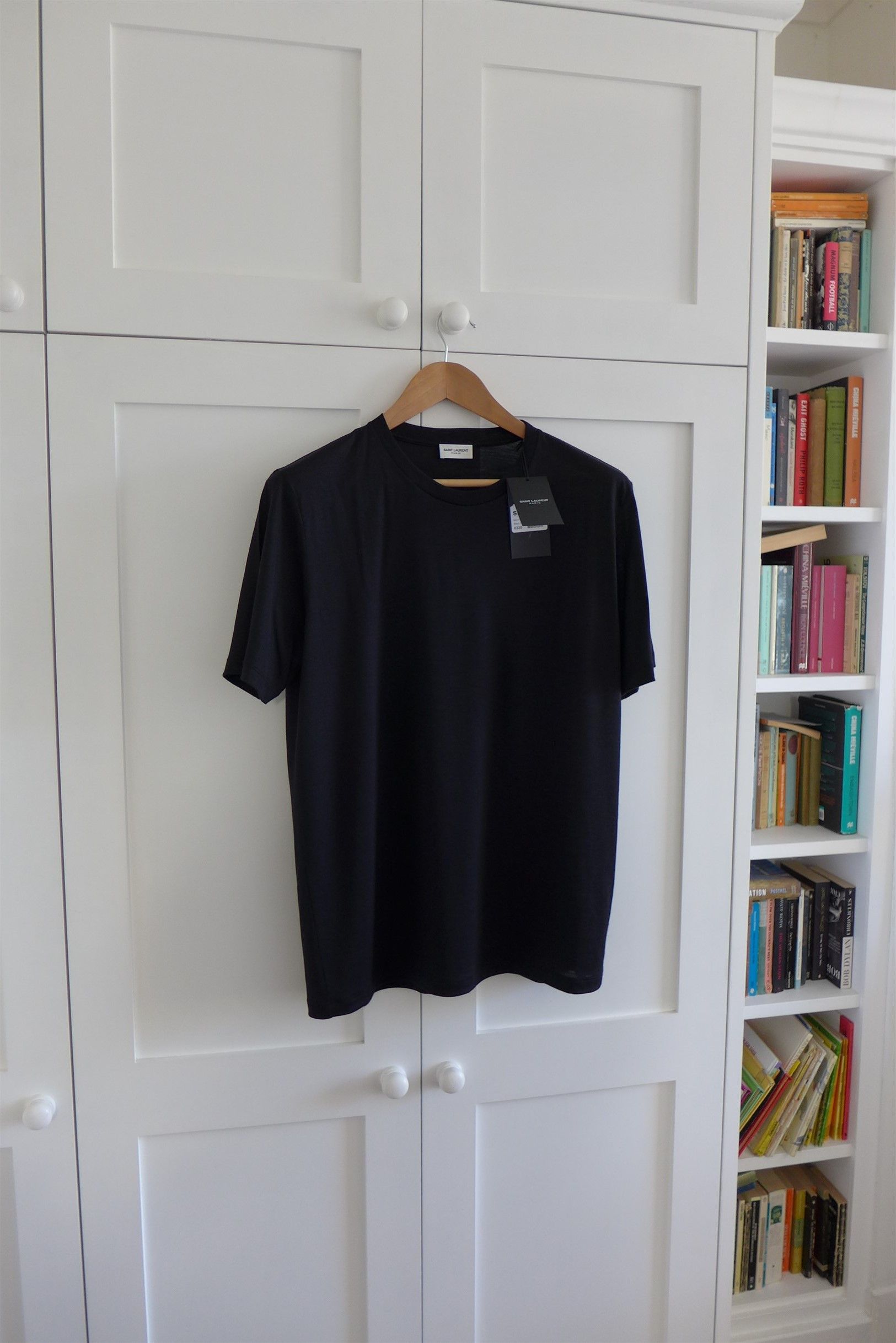Saint Laurent Paris Saint Laurent Embroidered Logo T-Shirt - Black Wool & Silk Size US S / EU 44-46 / 1 - 3 Thumbnail