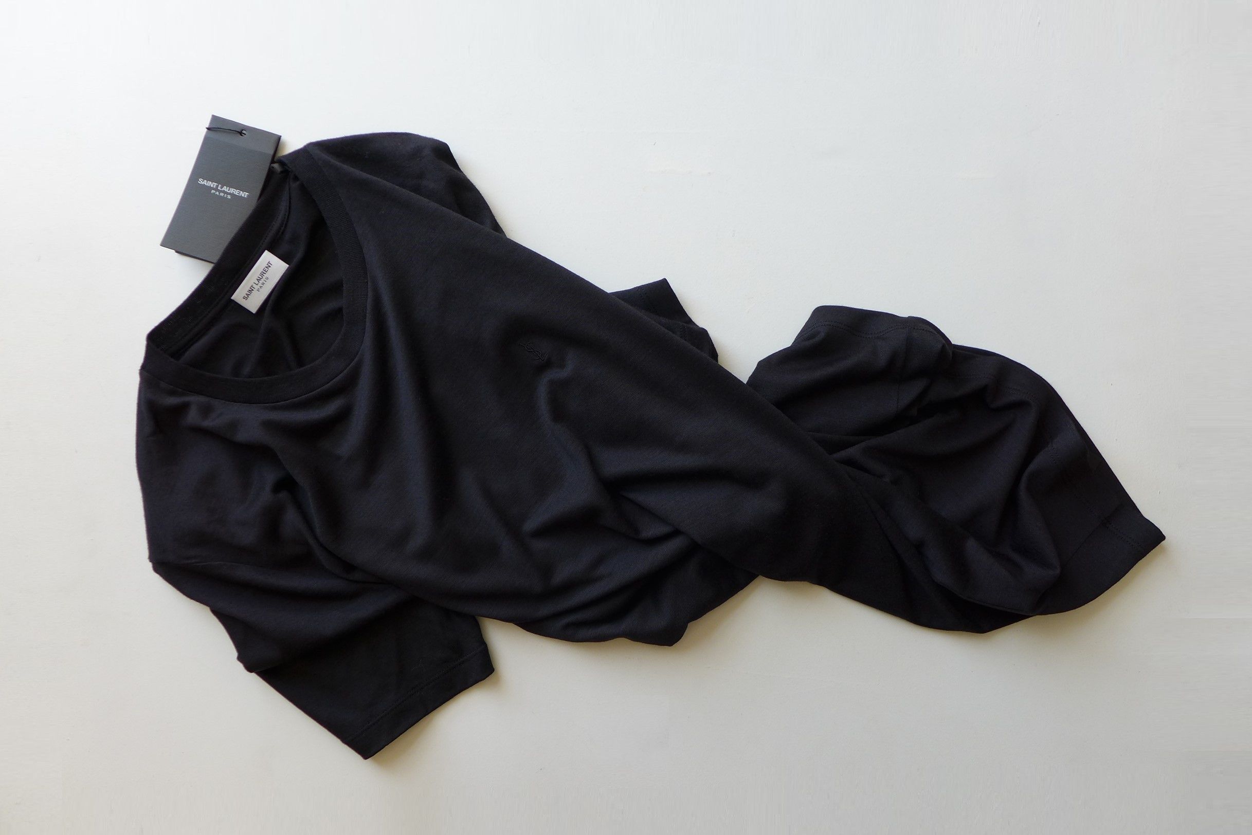 Saint Laurent Paris Saint Laurent Embroidered Logo T-Shirt - Black Wool & Silk Size US S / EU 44-46 / 1 - 6 Thumbnail