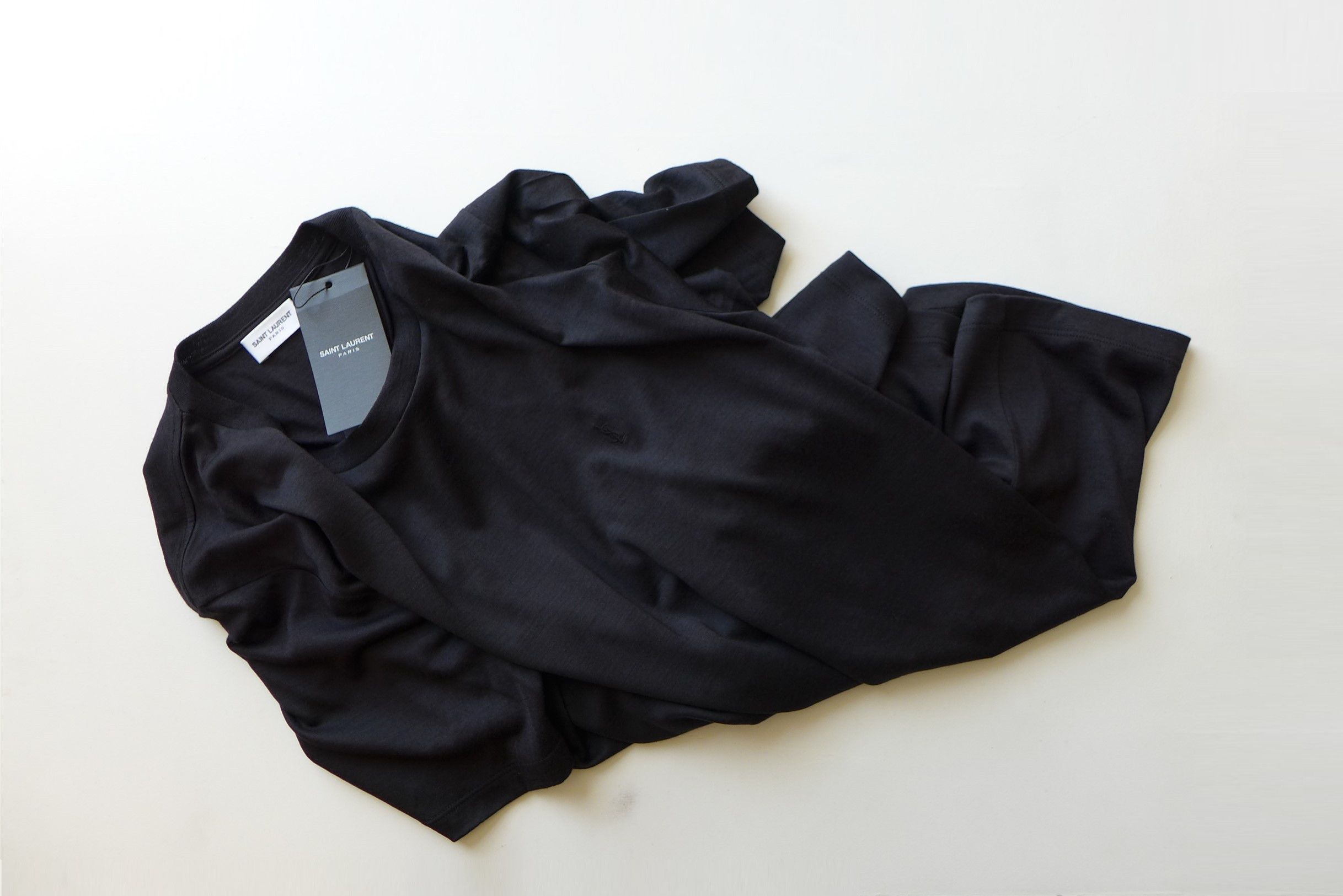 Saint Laurent Paris Saint Laurent Embroidered Logo T-Shirt - Black Wool & Silk Size US S / EU 44-46 / 1 - 5 Thumbnail