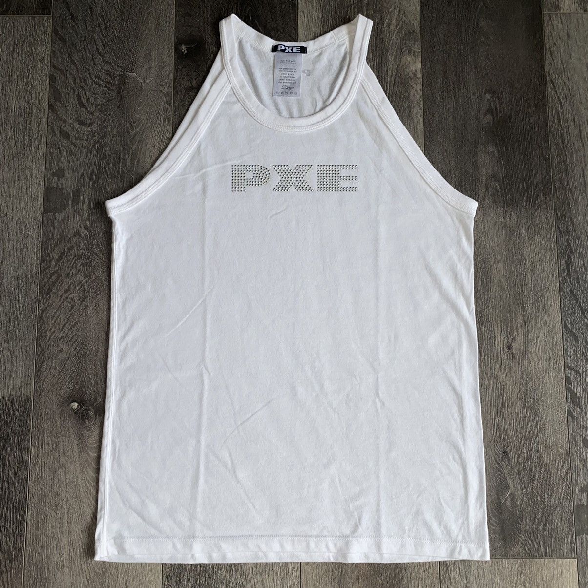 Ecco2k for Drain Gang PXE Halter Rhinestone Tank Top White