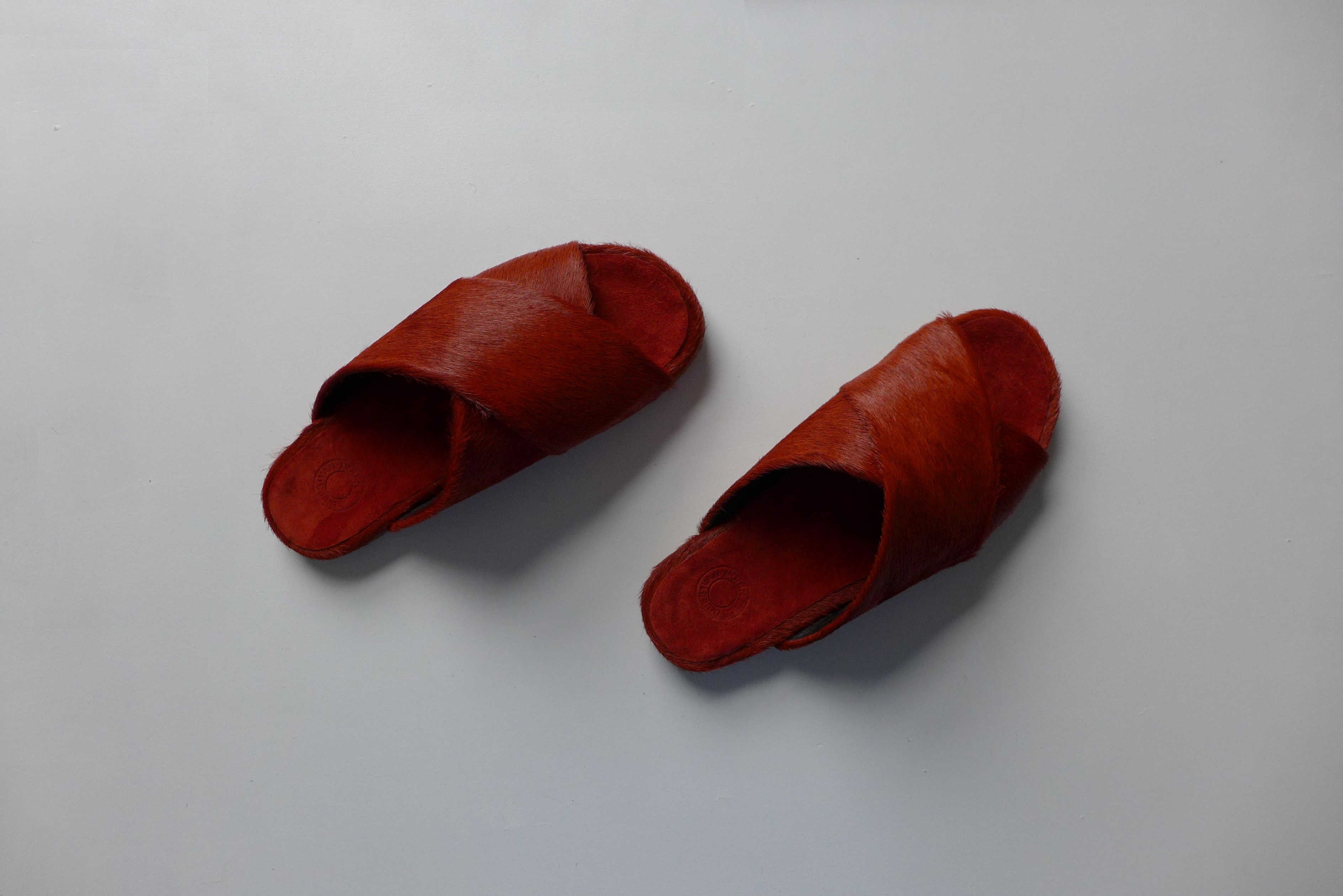 image of Dries Van Noten Calf Hair Slides - Burnt Orange, Men's (Size 7)