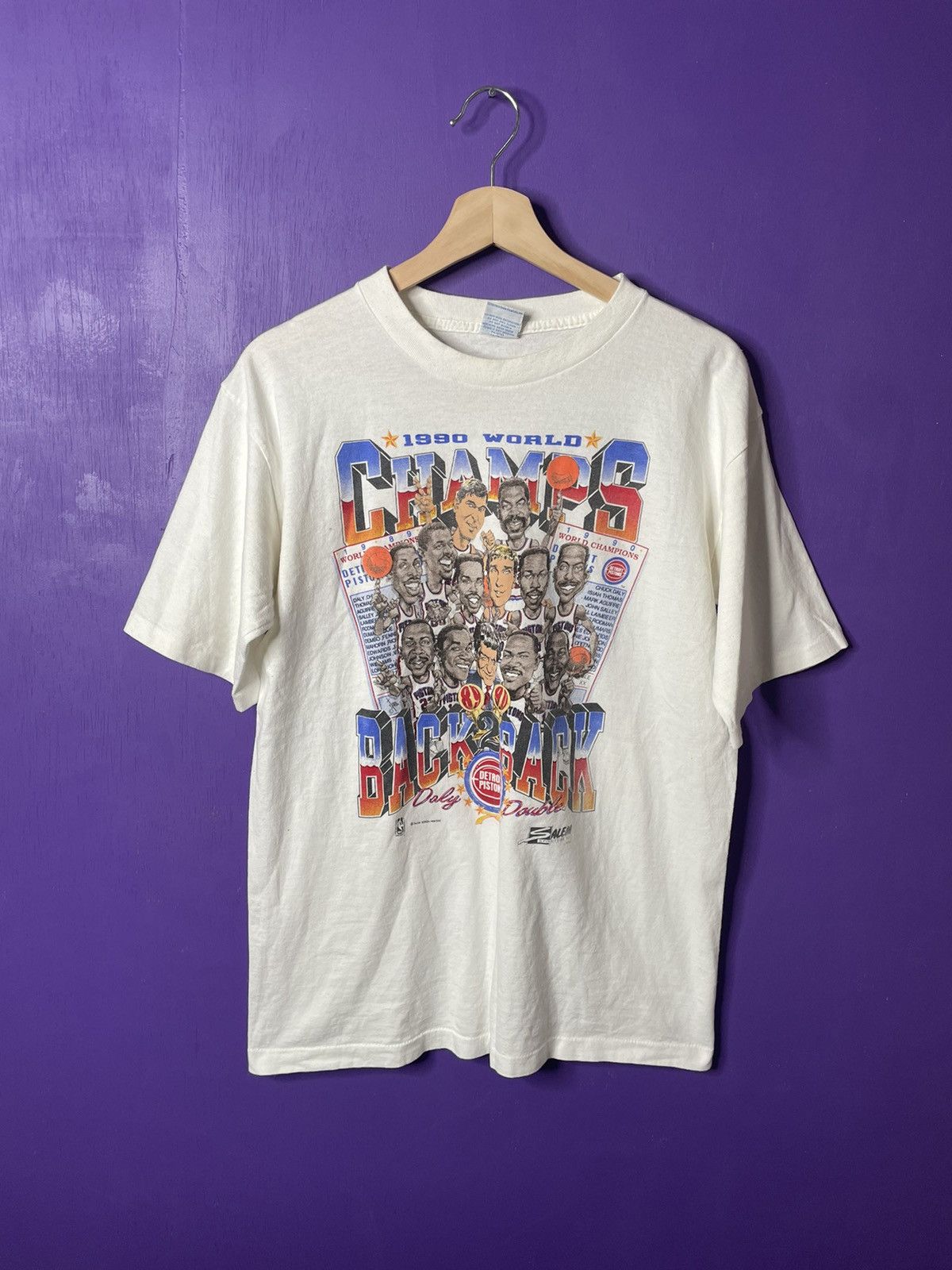 NBA × Salem Sportswear × Vintage Vintage 1990 Detroit pistons NBA champs bighead t-shirt Size US M / EU 48-50 / 2 - 1 Thumbnail