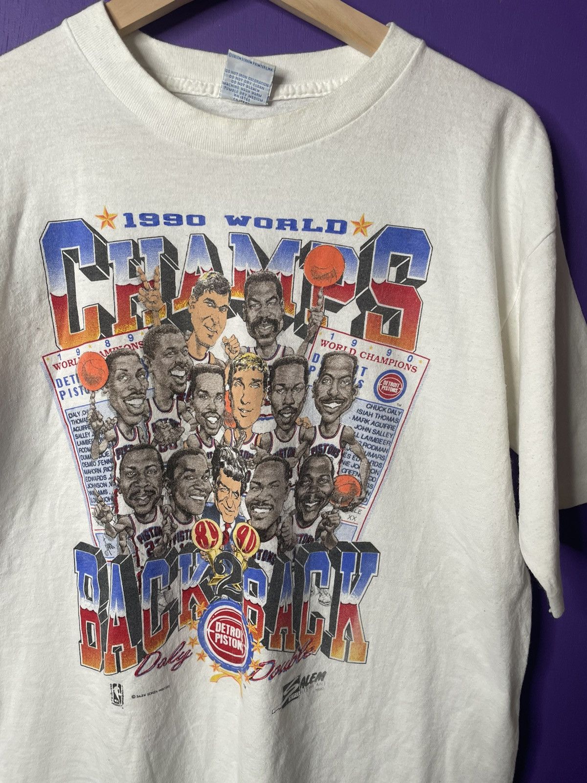 NBA × Salem Sportswear × Vintage Vintage 1990 Detroit pistons NBA champs bighead t-shirt Size US M / EU 48-50 / 2 - 3 Thumbnail
