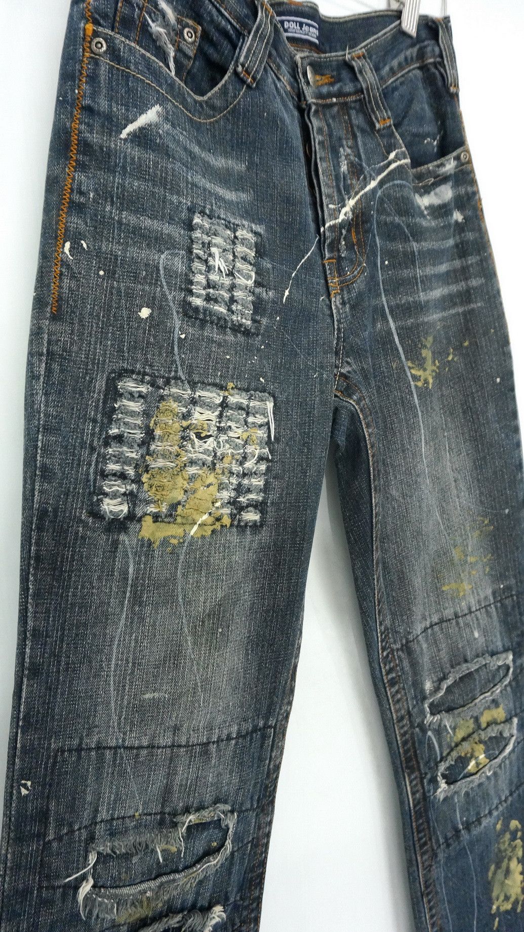 image of Distressed Denim Sickvtg! Doll Jeans Japan Distressed Fake Mud Worn Out in Indigo Denim (Size 28)