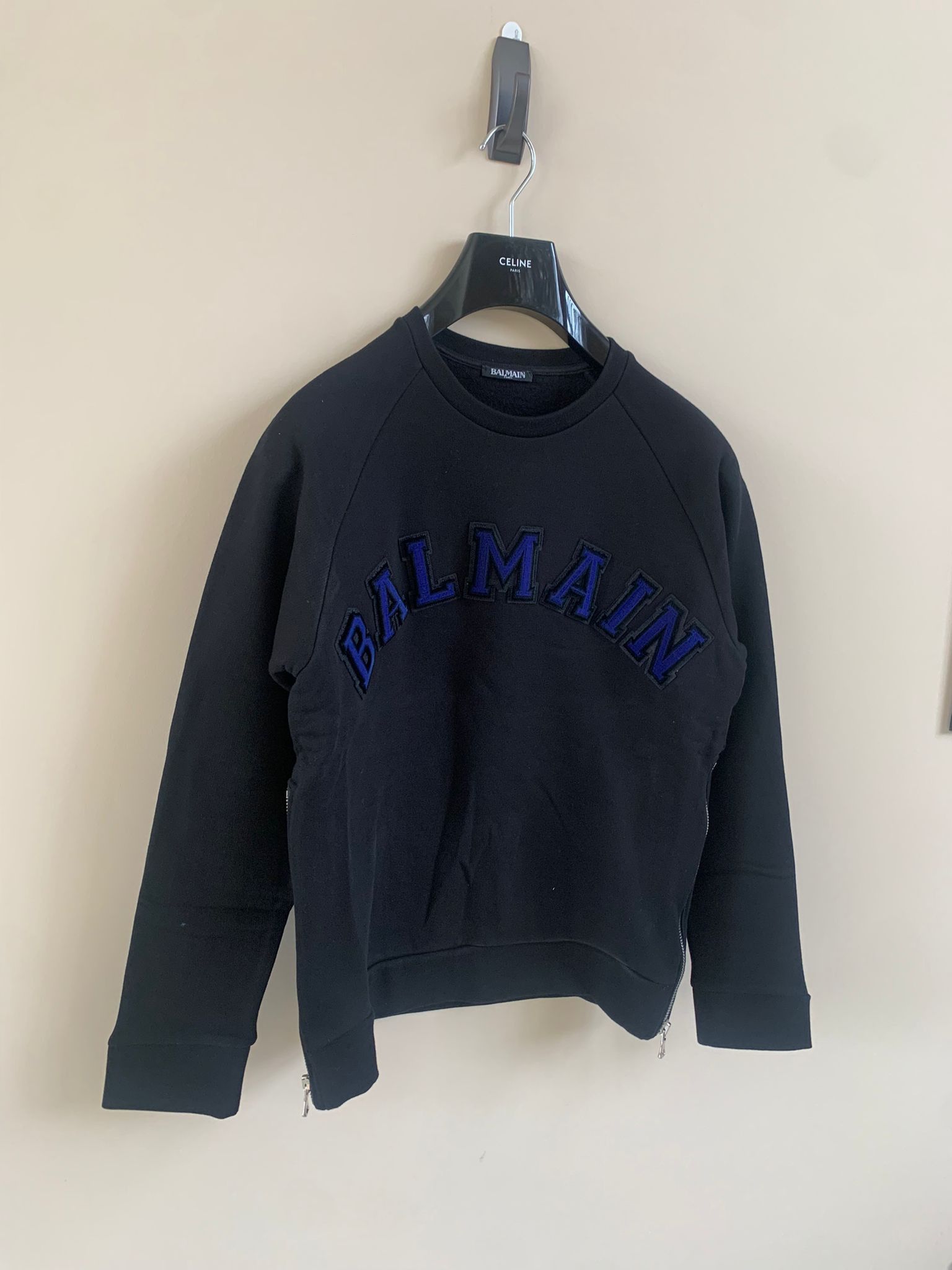 image of Balmain Slim Fit Logo Dual Zip Sweater In Black, Men's (Size XL)