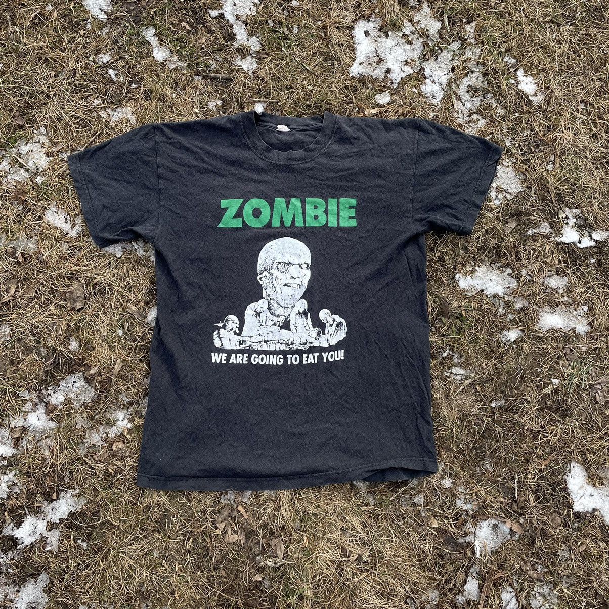 Vintage Vintage 90s Zombie Horror Graphic Tee Faded Black Grunge M Size US M / EU 48-50 / 2 - 1 Thumbnail