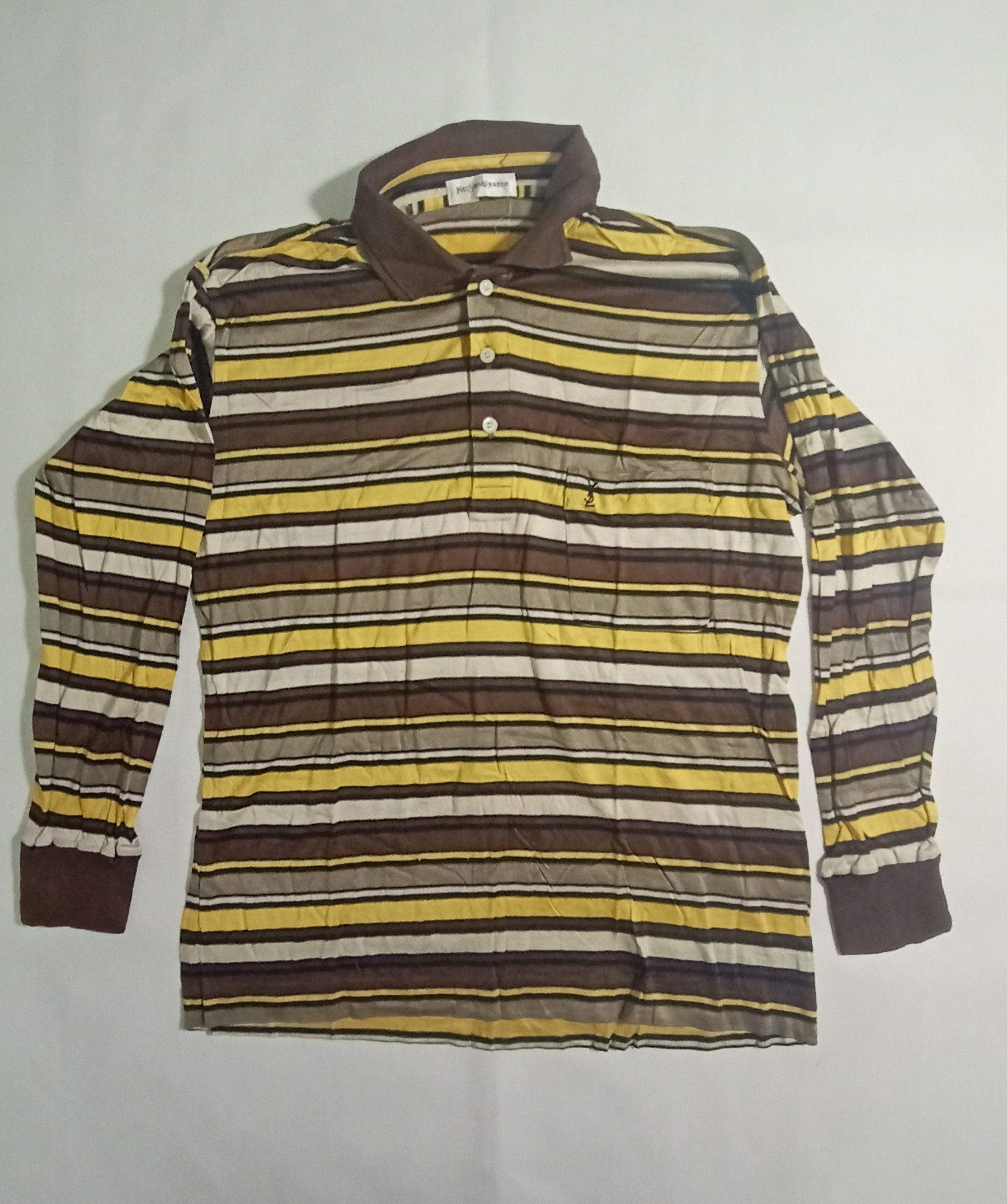 image of Vintage YSL YVES Saint Laurent Long Sleeve Polo Striped, Men's (Size Small)