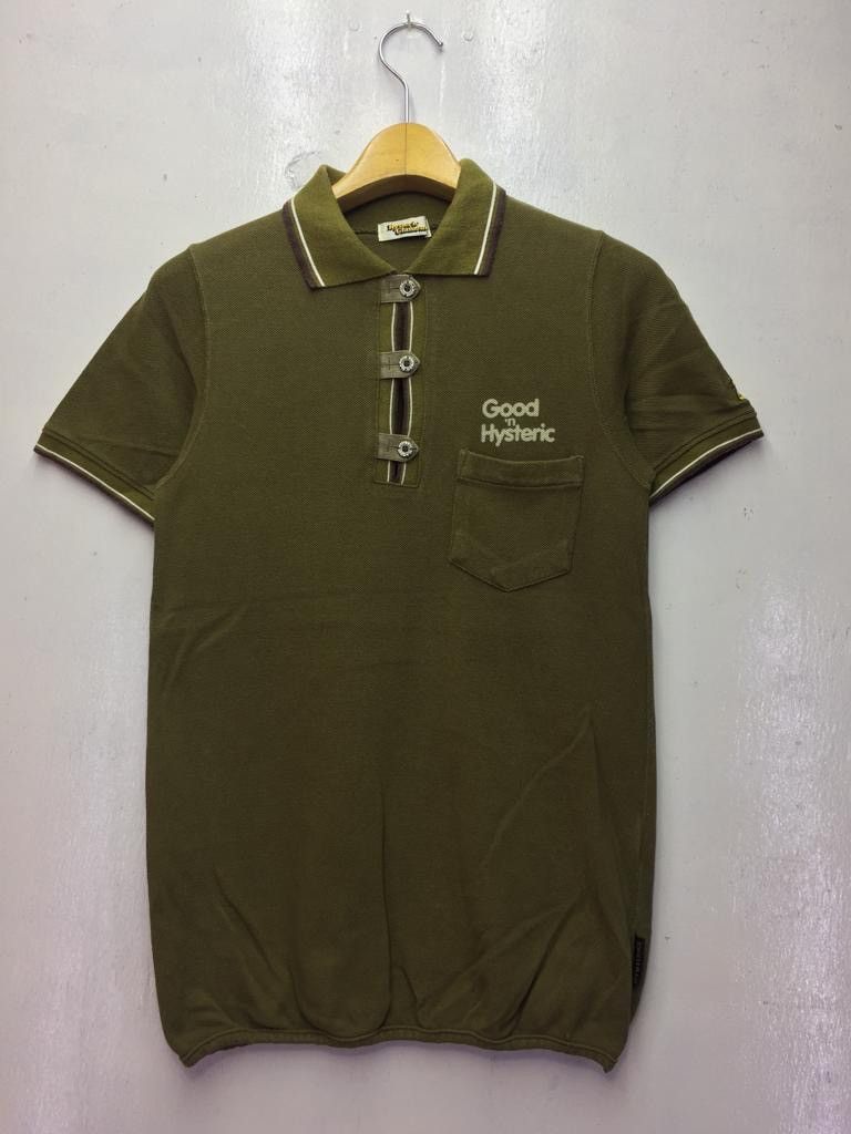 Image of Hysteric Glamour Good N Hysteric Spell Out Polo Shirt in Olive, Men's (Size XS)