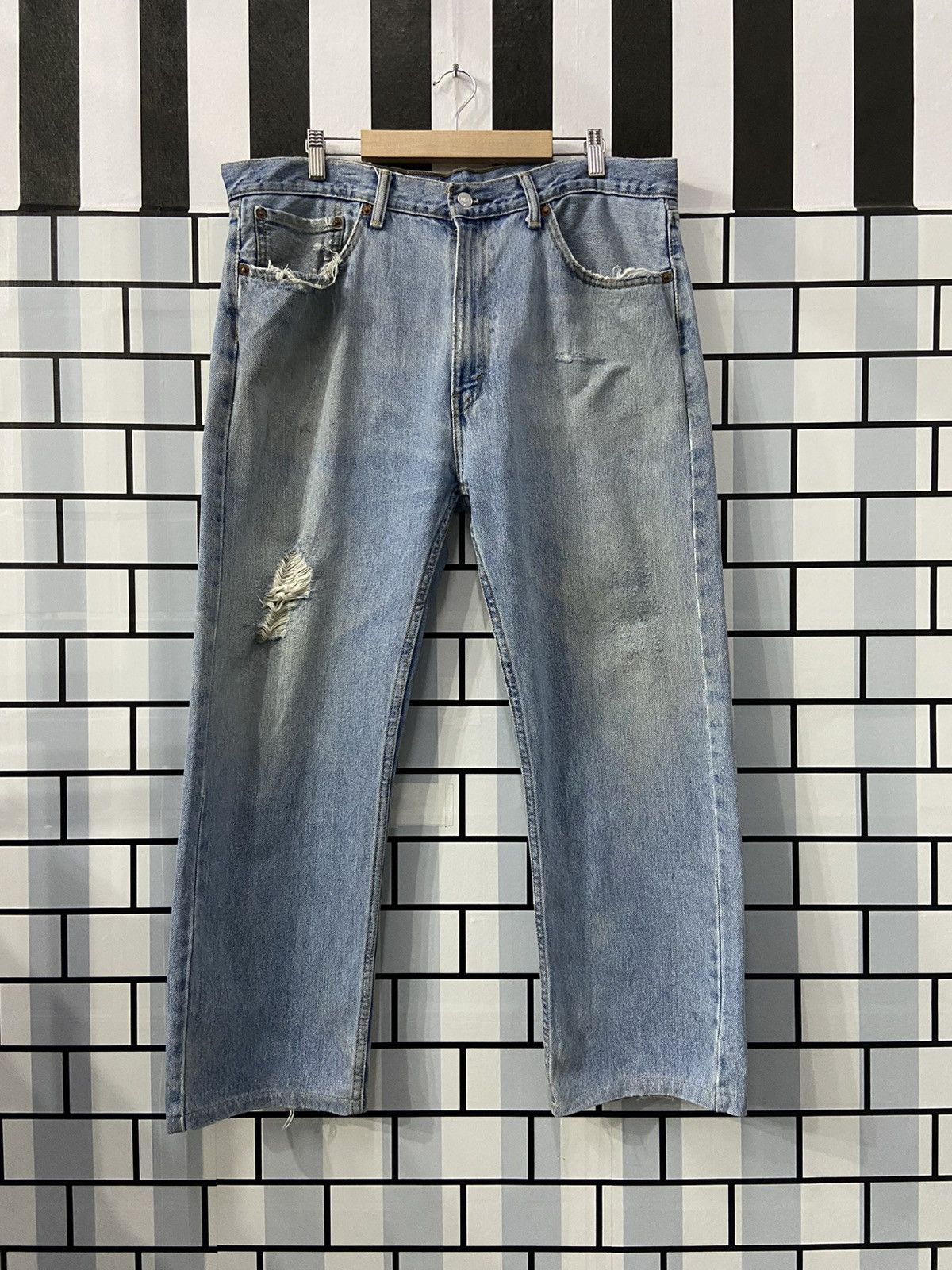 image of Levis x Vintage Levi’S 505 Light Wash Distressed Denim Pants in Light Blue Wash, Men's (Size 38)