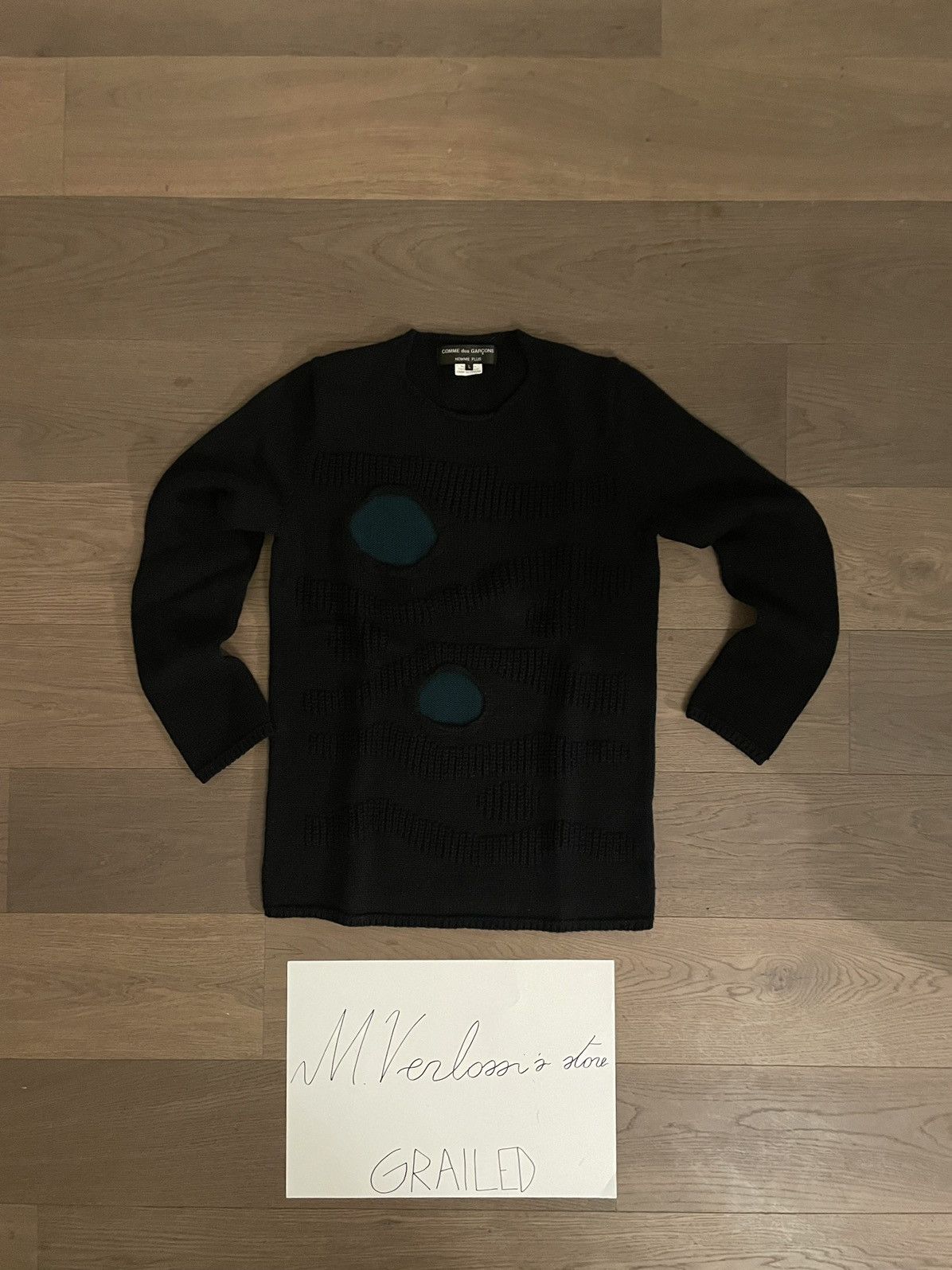 Comme des Garcons Homme Plus Commes des garçons black Sweater with intarsia green holes Size US L / EU 52-54 / 3 - 1 Thumbnail