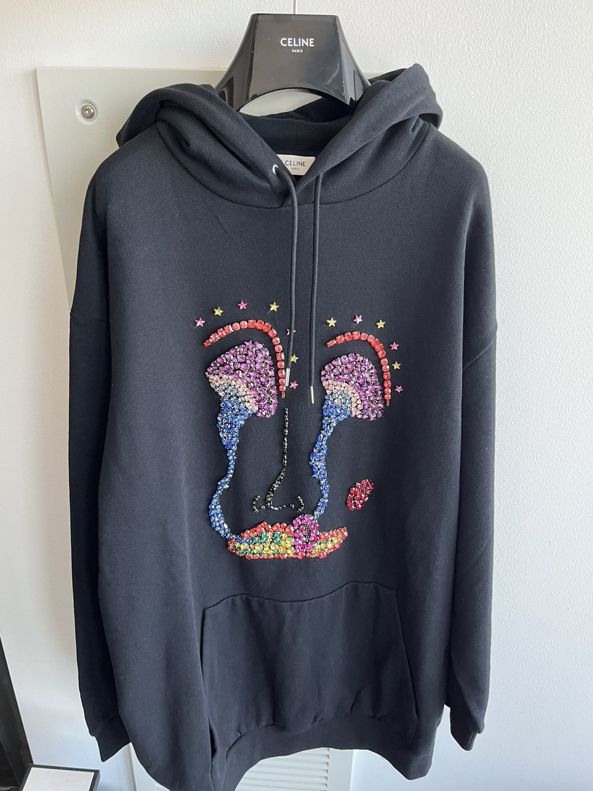 image of Super Runway Celine Hedi Mushroom Diamond Jewel Hoodie in Black, Men's (Size XL)