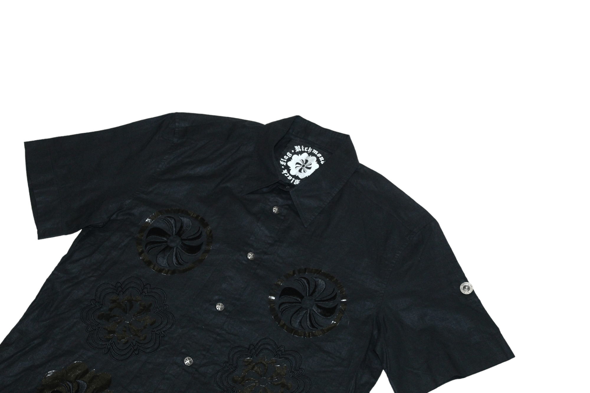 John Richmond Black Flag x Richmond Denim Coated Cotton S/S Shirt Size US S / EU 44-46 / 1 - 3 Thumbnail