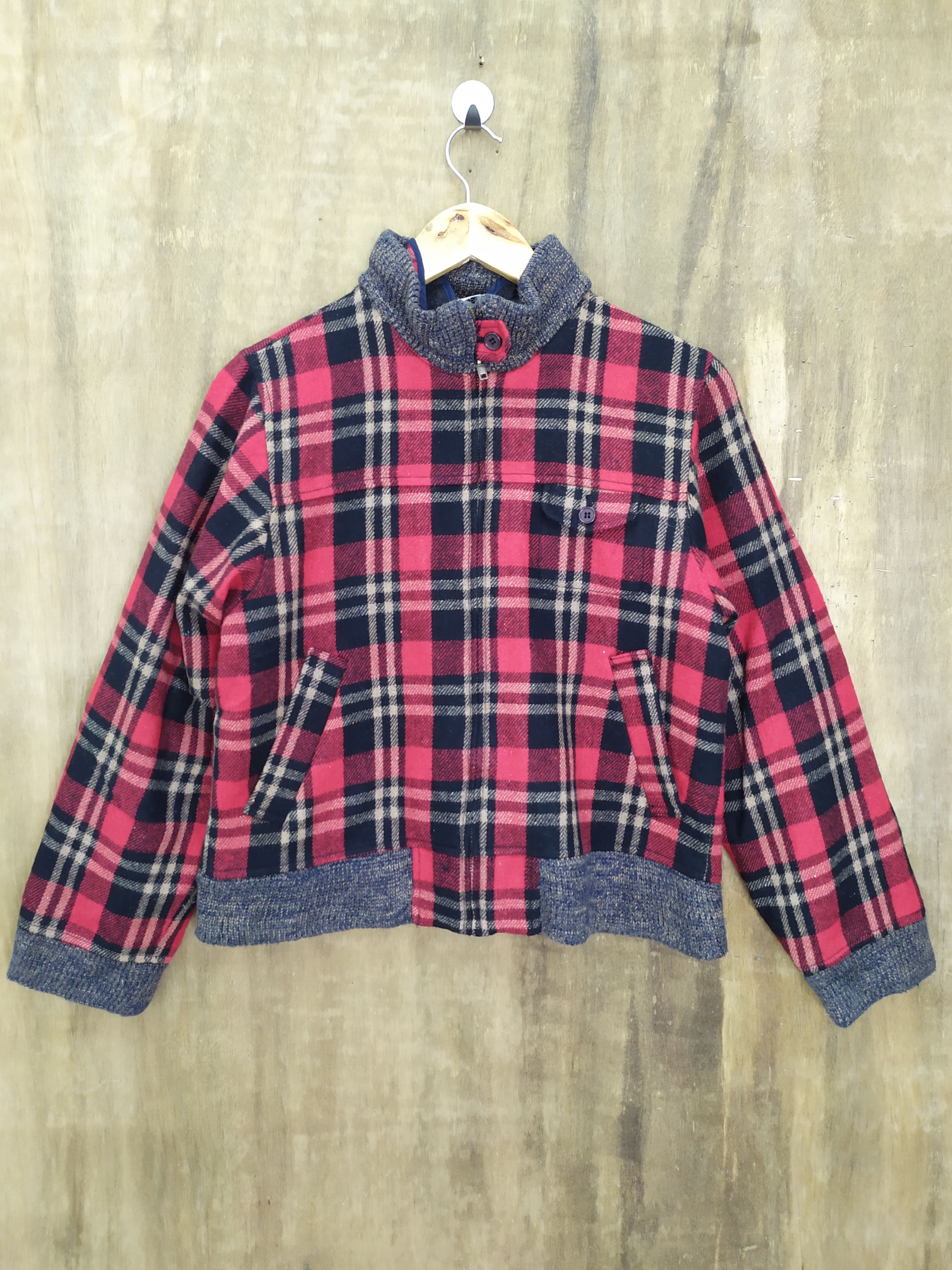 image of Flannel x Varsity Vintage Five Spot Chekered Tartan Plaid Wool Varsity Jacket in Black Red (Size Me
