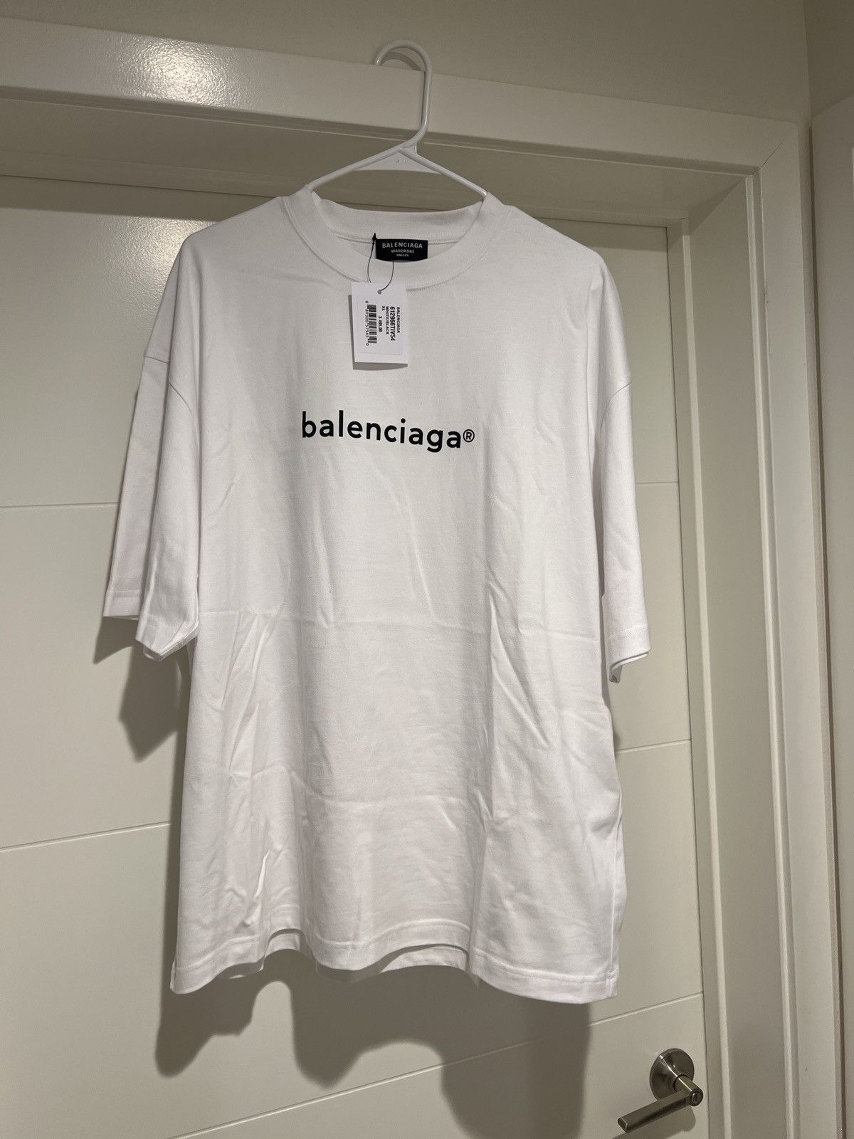 image of Balenciaga Copyright Logo Tee Shirt in White, Men's (Size XL)