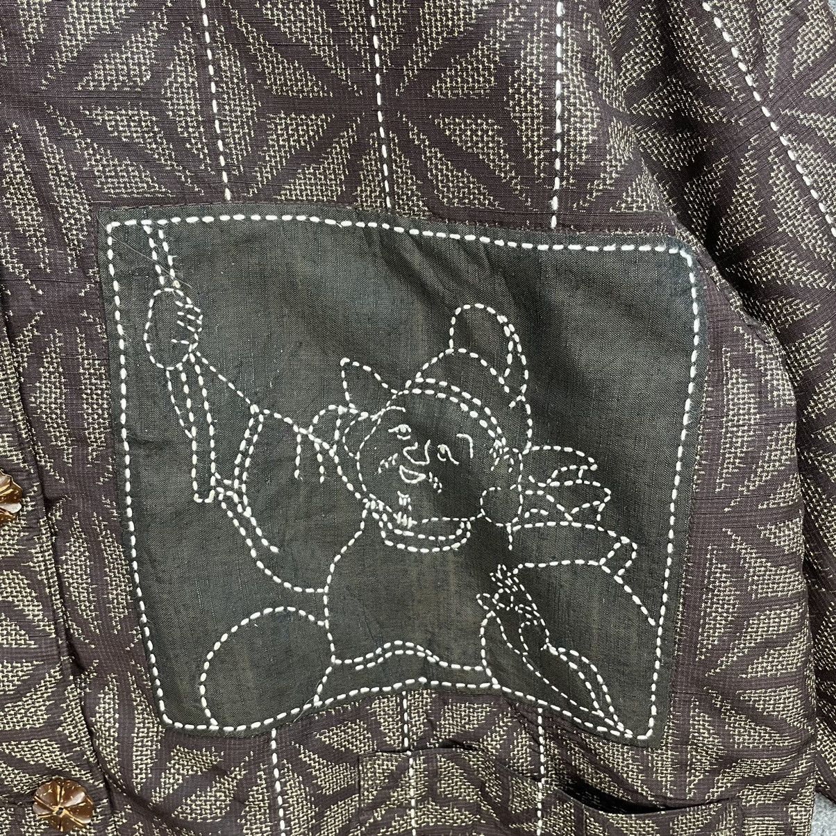 Japanese Brand Japanese Traditional Sashiko Stitch Pathcwork Button Jacket Size US L / EU 52-54 / 3 - 5 Thumbnail