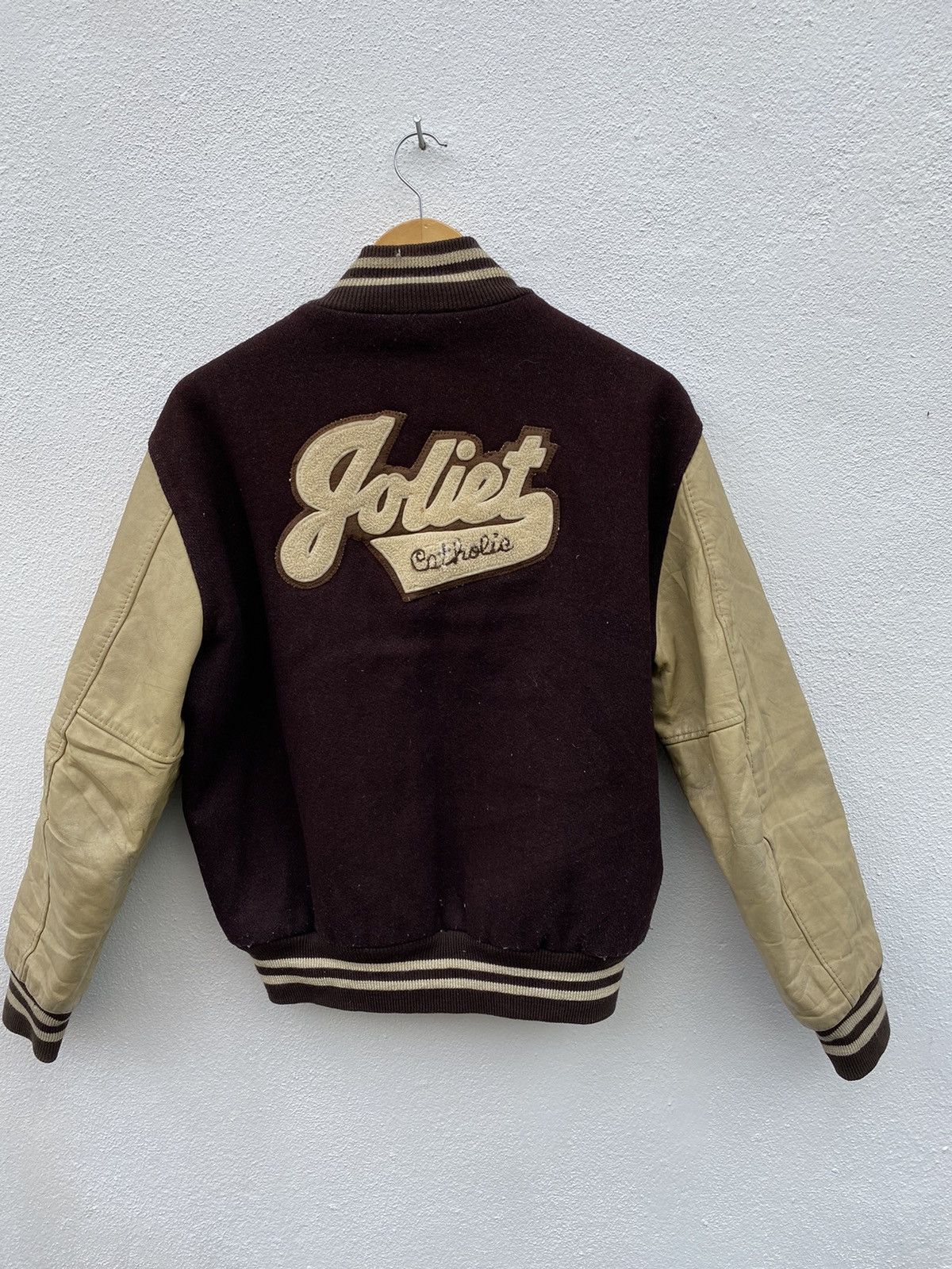 Vintage embroidery leather varsity jacket