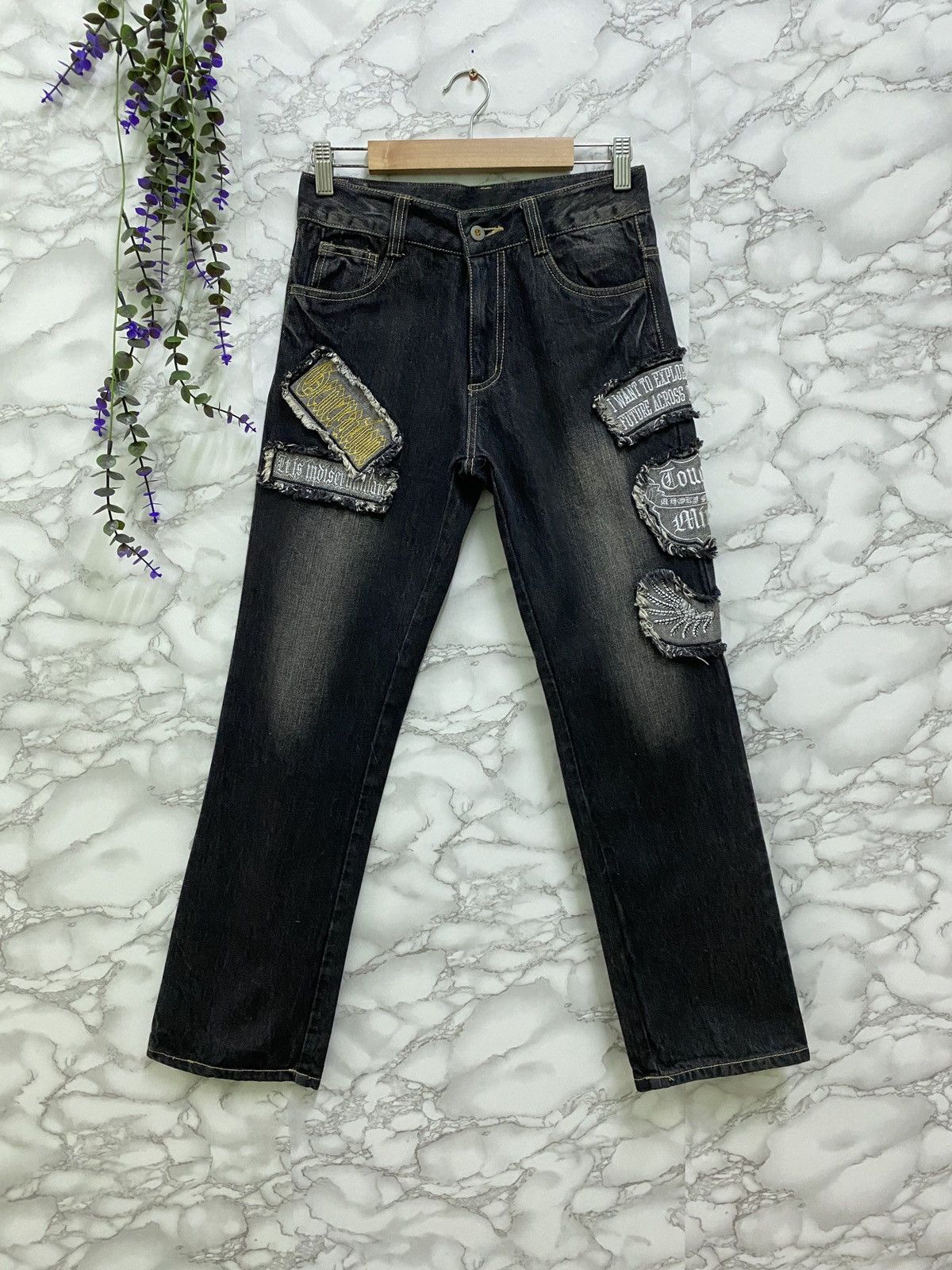 image of Vintage Patches Denim Pants in Black, Men's (Size 26)