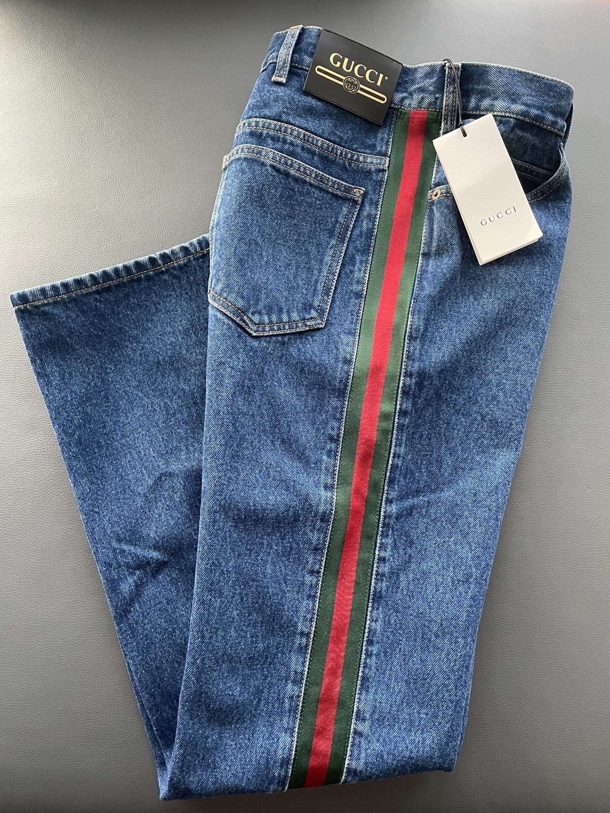 image of Super Runway Limited Gucci Striped Washed Denim Jeans, Men's (Size 33)