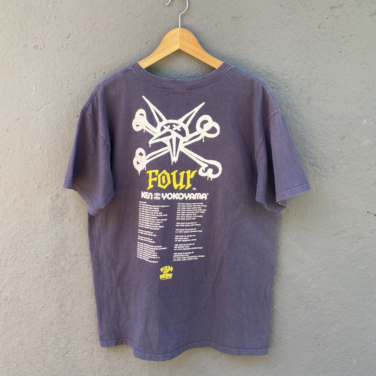 image of Anvil x Band Tees Thrashed Faded Vintage Y2K Pizza Of Death Record Band Tee in Navy (Size Large)