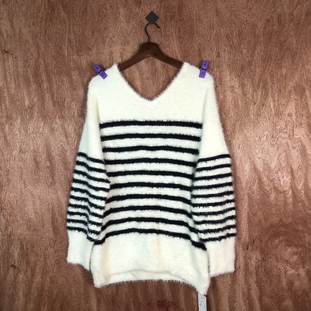 Homespun Knitwear RR-YUYU Stripe Shag Shaggy Fur Mohair Knitwear #6658 Size XL / US 12-14 / IT 48-50 - 9 Thumbnail