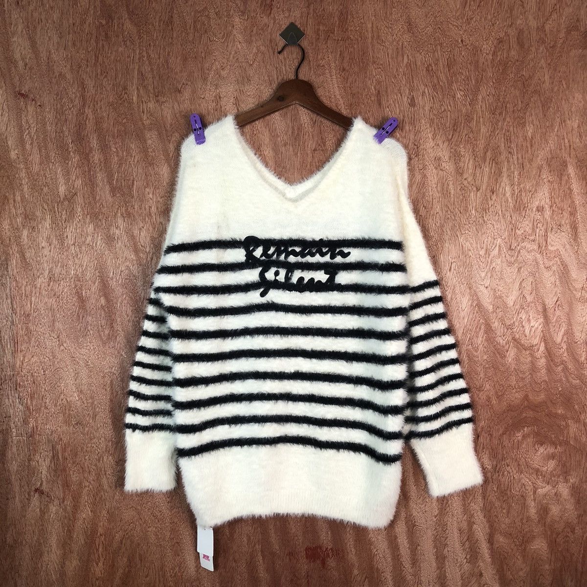 Homespun Knitwear RR-YUYU Stripe Shag Shaggy Fur Mohair Knitwear #6658 Size XL / US 12-14 / IT 48-50 - 1 Thumbnail