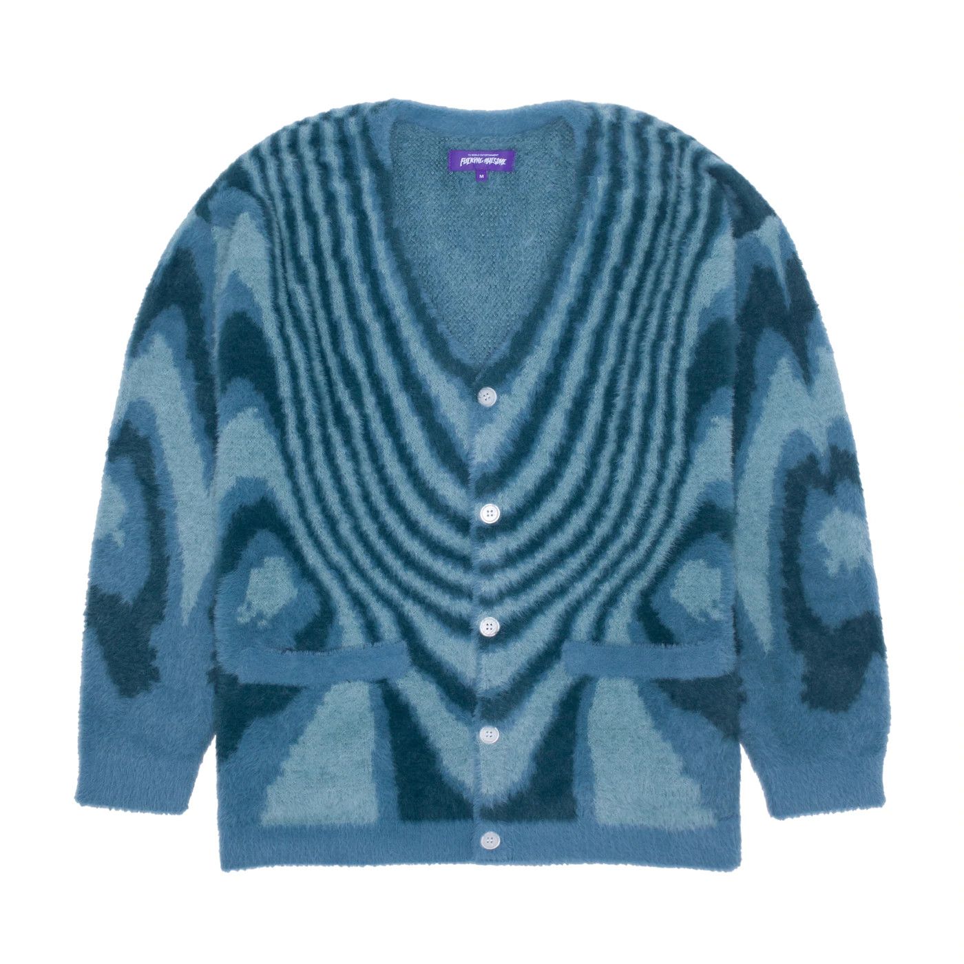 image of Ss21 Fucking Awesome Acid Hairy Cardigan Teal Blue, Men's (Size XL)