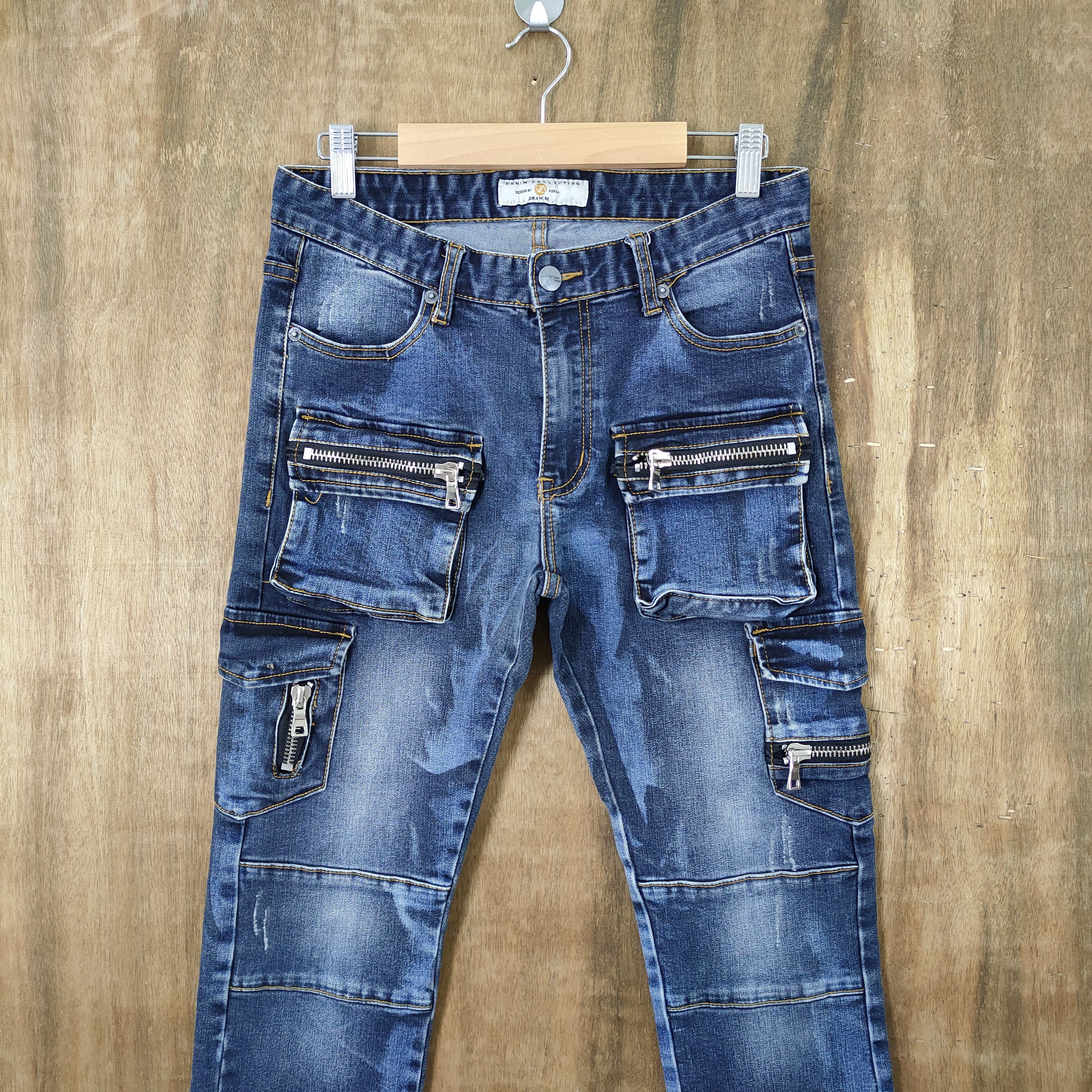 Japanese Brand DRAW.M 10 POCKET FADED DENIM JEANS CARGO PANTS Size US 29 - 2 Thumbnail