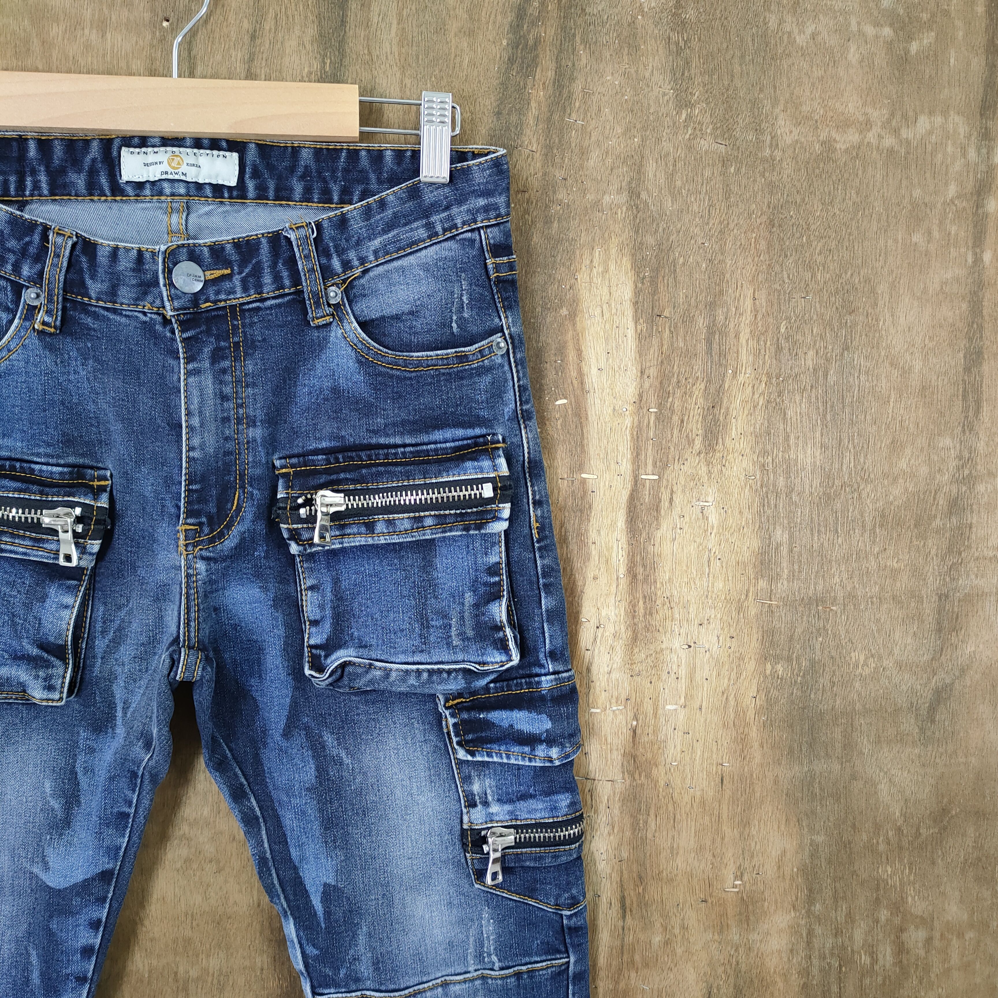 Japanese Brand DRAW.M 10 POCKET FADED DENIM JEANS CARGO PANTS Size US 29 - 8 Thumbnail