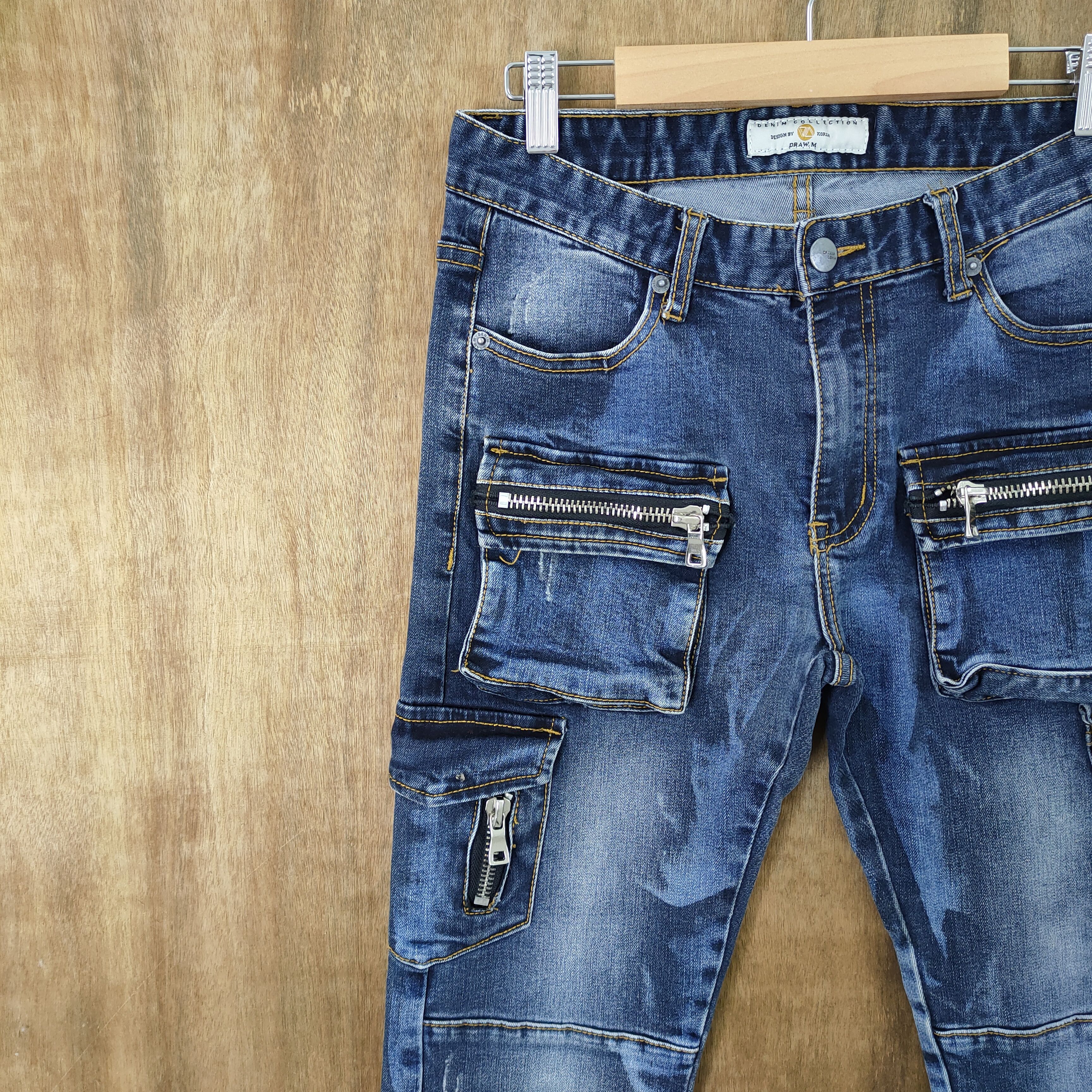 Japanese Brand DRAW.M 10 POCKET FADED DENIM JEANS CARGO PANTS Size US 29 - 9 Thumbnail