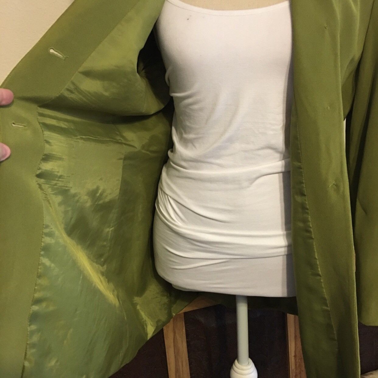 Vintage Larry Levine moss green silk long jacket