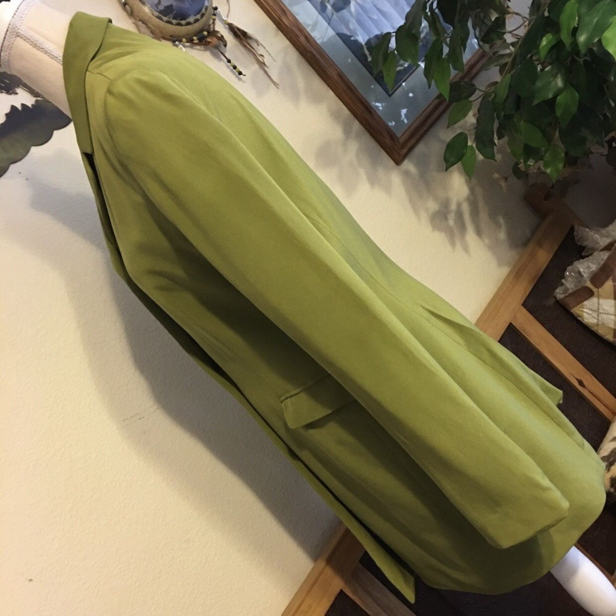 Vintage Larry Levine moss green silk long jacket