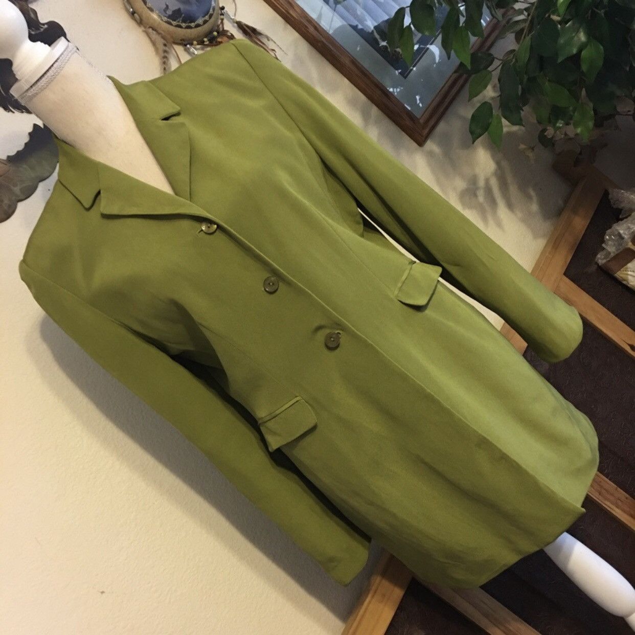 Vintage Larry Levine moss green silk long jacket