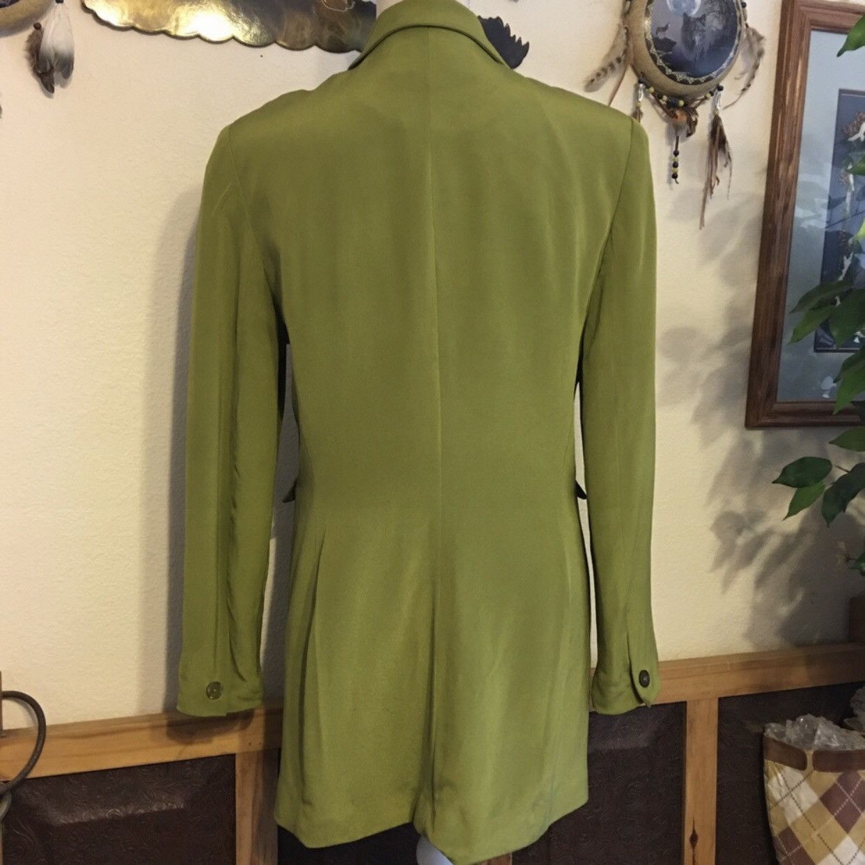 Vintage Larry Levine moss green silk long jacket