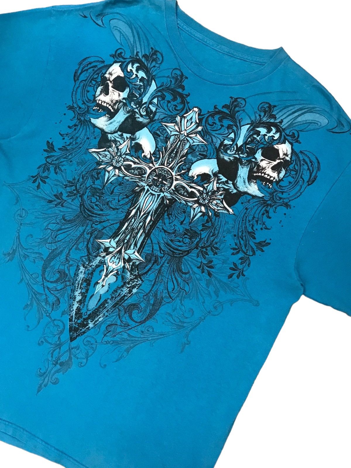 20471120 Japan Affliction Twin Skulls Cross Magical Sword Religion Size US L / EU 52-54 / 3 - 3 Thumbnail