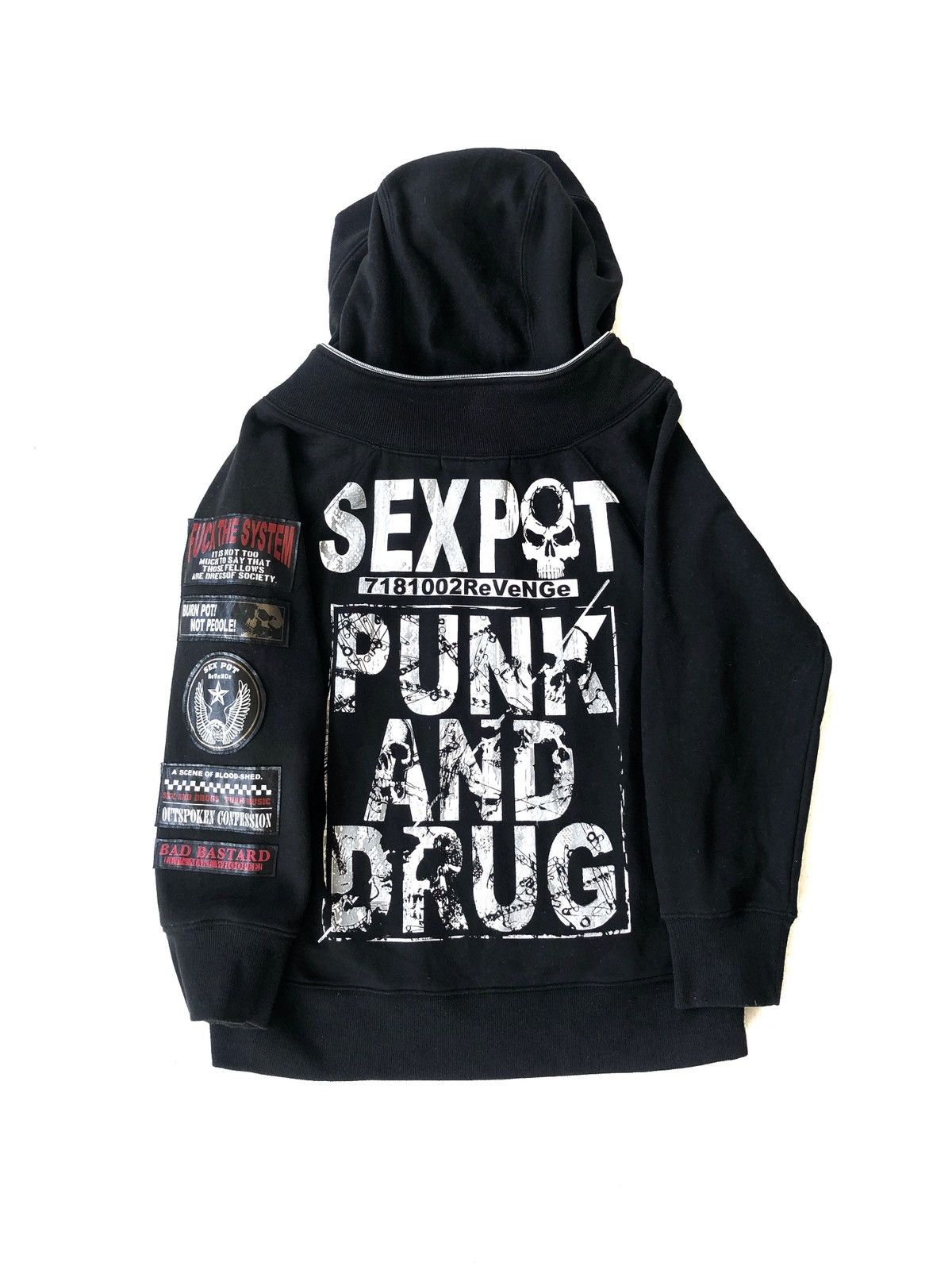 image of Seditionaries x Skulls Sexpotrevenge Punk Drug Skulls Goth Black Hoodie, Men's (Size Medium)