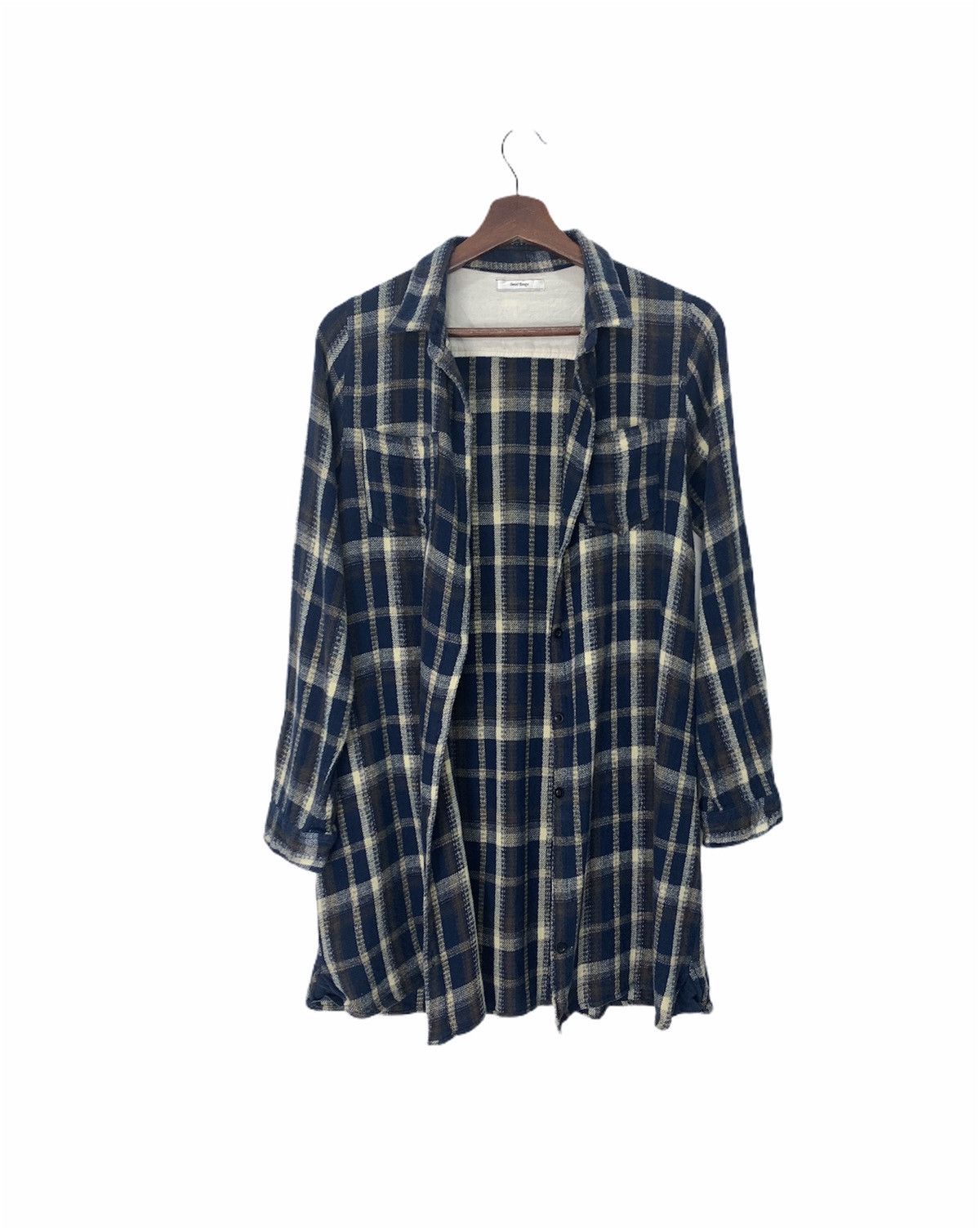 Flannel × Japanese Brand SWEET ROUGE Vintage Plaid Checkered Wool Craft Long Flannel Size M / US 6-8 / IT 42-44 - 3 Thumbnail