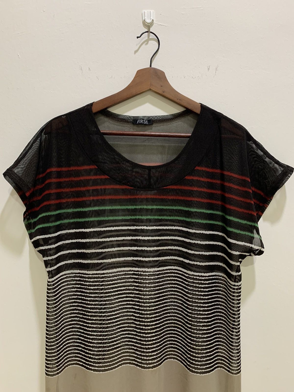 Cross Colours × Japanese Brand × OVER THE STRiPES FIRST Transparent MeshNet Colourful Stripe Sleeveless Shirt Size M / US 6-8 / IT 42-44 - 3 Thumbnail