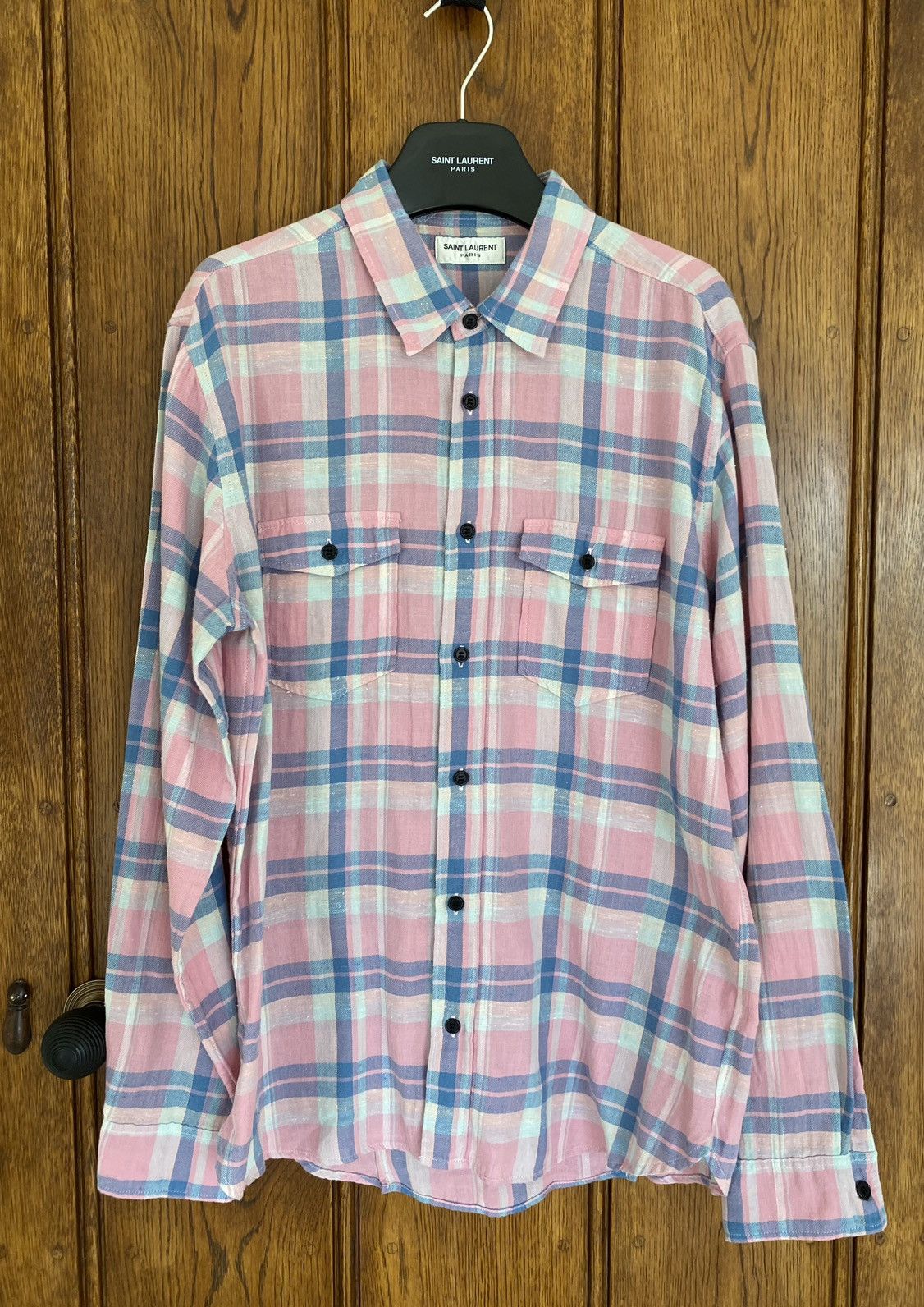 image of Saint Laurent Paris Ss19 $890 Saint Laurent Pink Flannel Super, Men's (Size Large)