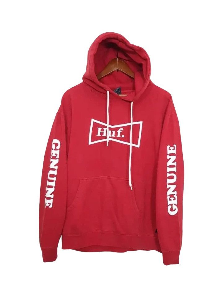 Huf HUF All Red Spell Out Sleeve Drawstring Hoodie MADE IN USA Grailed