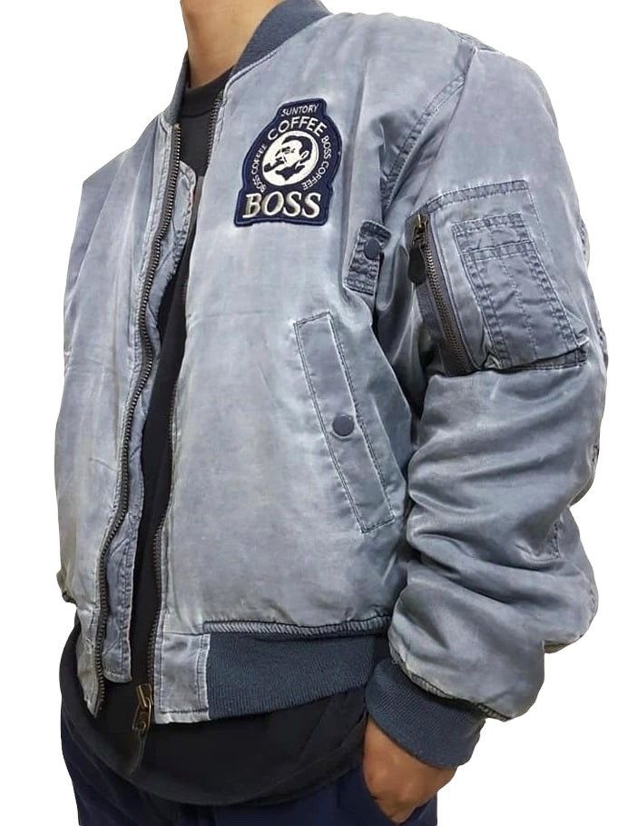 Vintage Vtg Stoned Wash Suntory Boss Coffee Nylon MA-1 Style Jacket Size US M / EU 48-50 / 2 - 2 Thumbnail