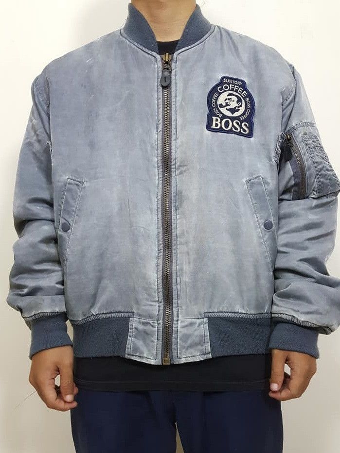 Vintage Vtg Stoned Wash Suntory Boss Coffee Nylon MA-1 Style Jacket Size US M / EU 48-50 / 2 - 3 Thumbnail