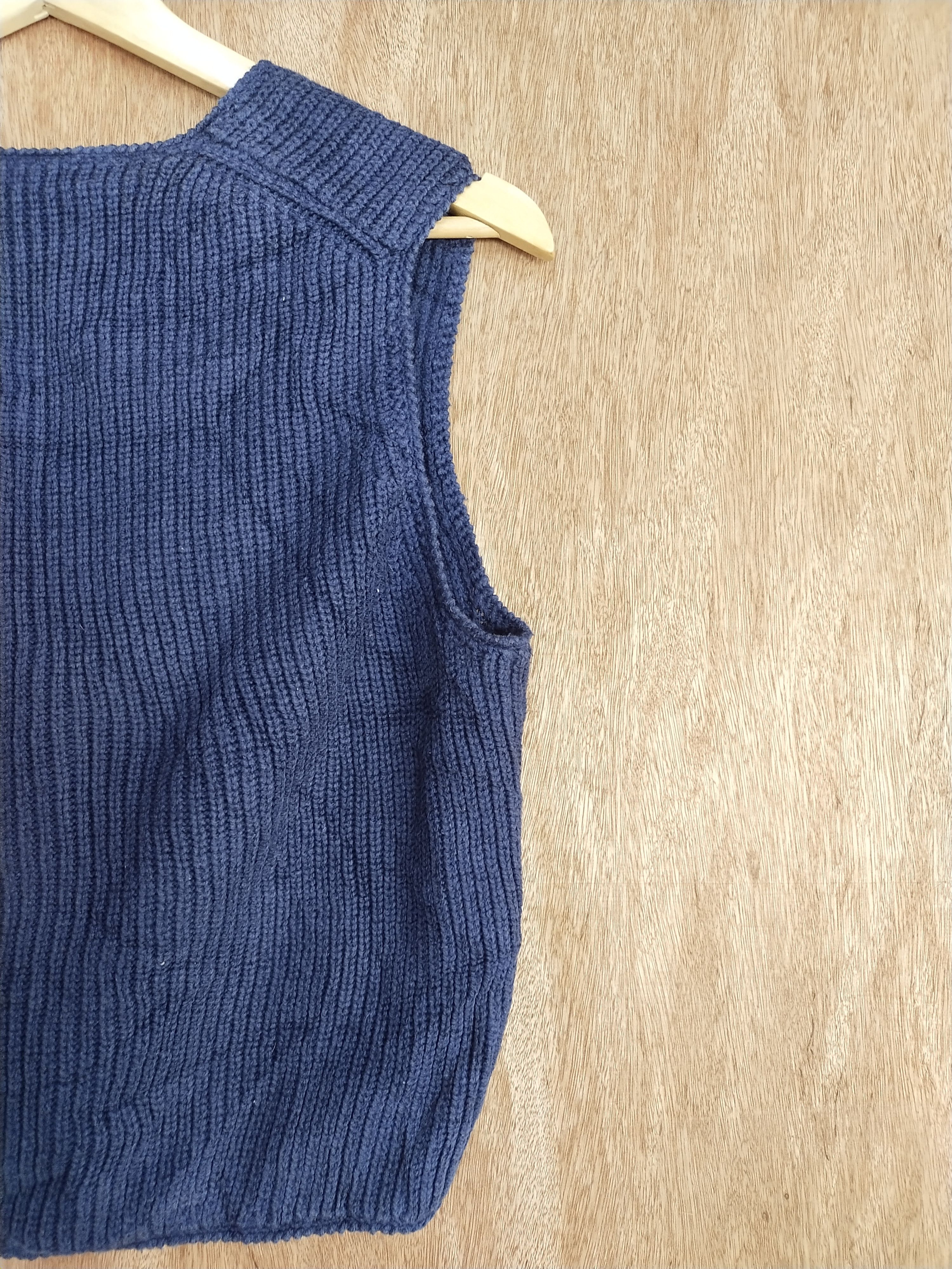 Vintage Way Out dark blue sleeveless vest knitwear cardigan #169DLL Size US S / EU 44-46 / 1 - 8 Thumbnail