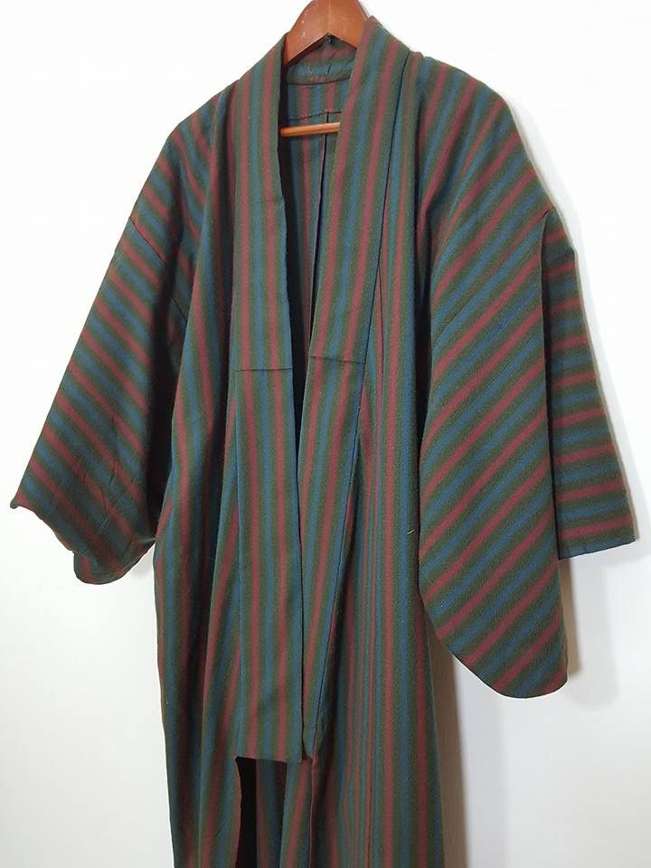 Other Haori Wool Long Kimono 'Shima' Vertical Striped Japan Size US M / EU 48-50 / 2 - 10 Thumbnail