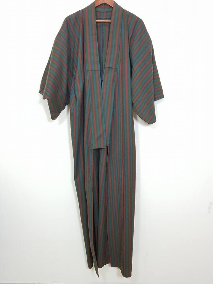 Other Haori Wool Long Kimono 'Shima' Vertical Striped Japan Size US M / EU 48-50 / 2 - 7 Thumbnail